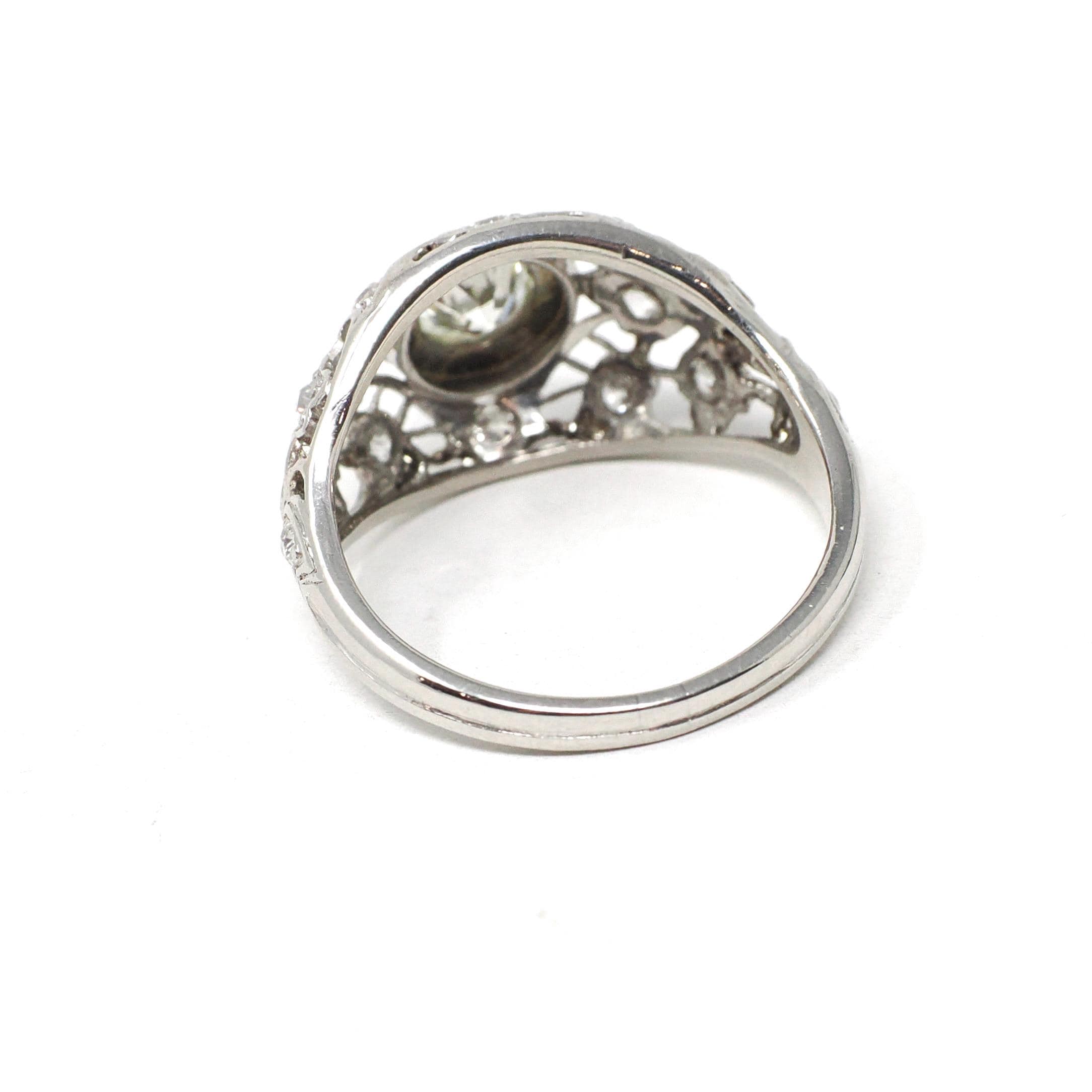 Antique Engagement Ring - Platinum .79 CTW Natural Diamond Anniversary Filigree Band - Circa 1910s Size 5.5 Octagonal Setting Fine Jewelry