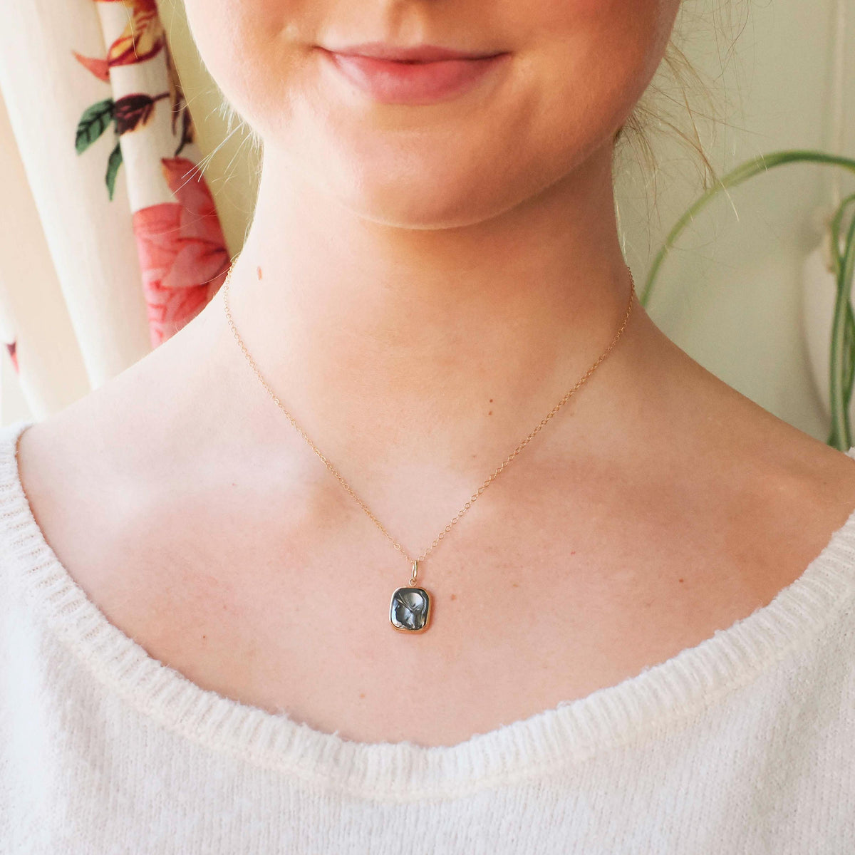 Intaglio Conversion Pendant - Modern 14k Yellow Gold Bezel Charm Carved Natural Hematite Gem Necklace - Circa 2000s Era Warrior Fob Jewelry