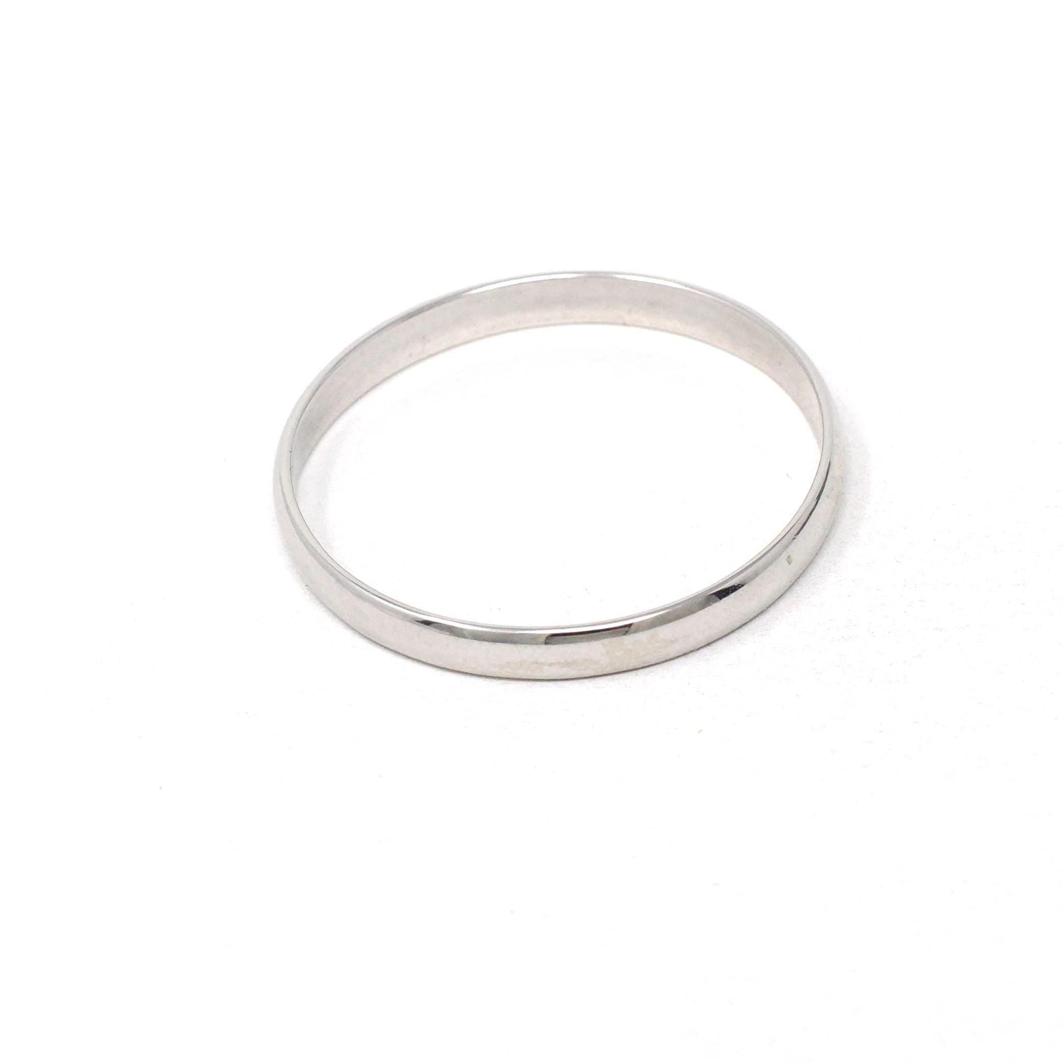 Modern Wedding Band - Estate 10k White Gold 2.8 MM Half Round Bridal Ring - Unisex Size 13 3/4 Plain Stacking Fine Minimalist Unity Jewelry