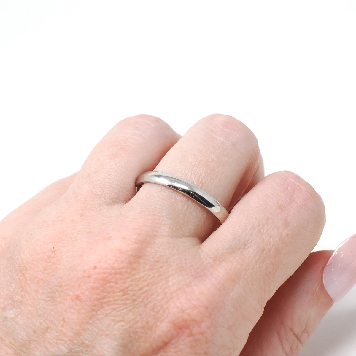 Modern Wedding Band - Estate 10k White Gold 2.8 MM Half Round Bridal Ring - Unisex Size 13 3/4 Plain Stacking Fine Minimalist Unity Jewelry
