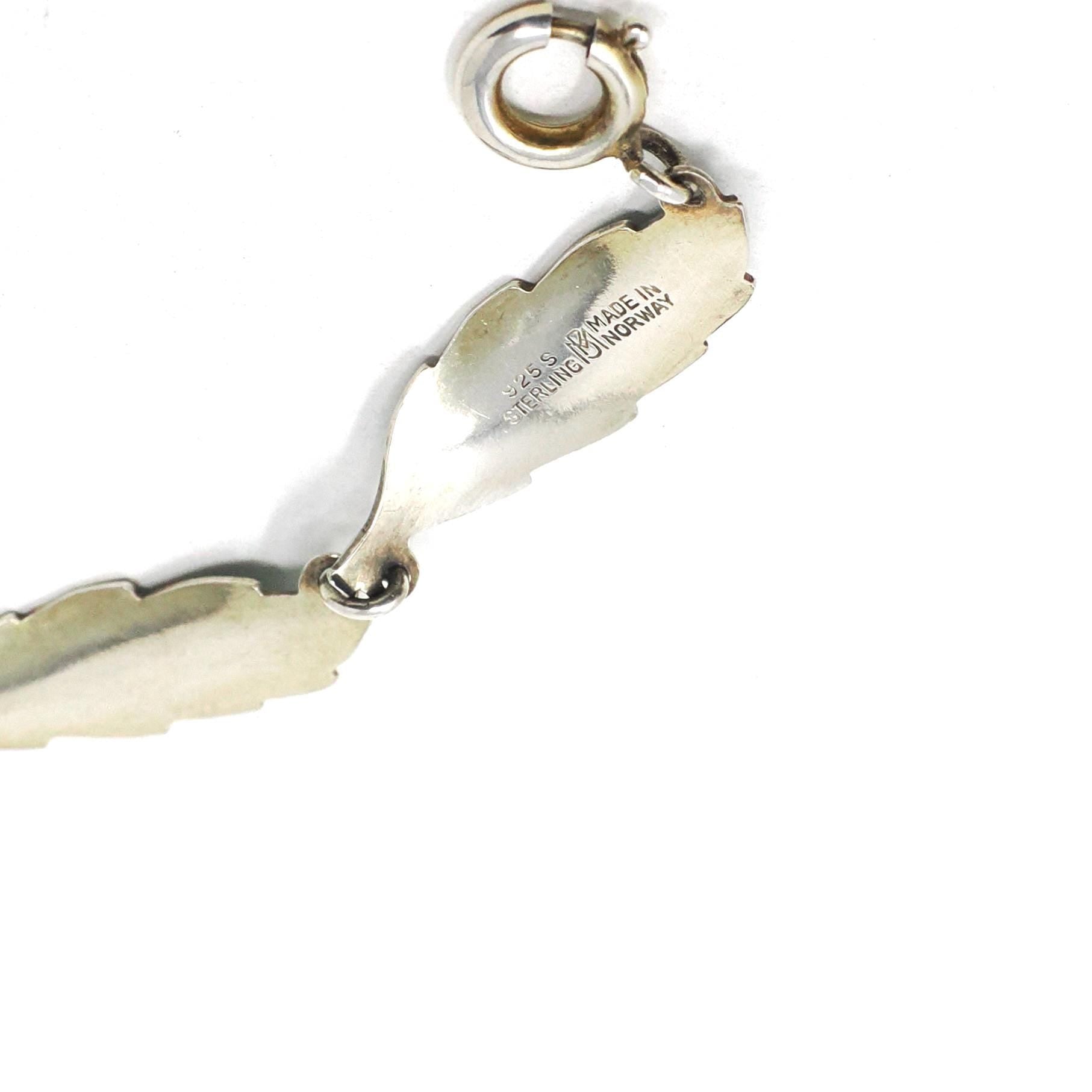 Enamel Leaf Bracelet - Vintage Mid Century Sterling Silver Green Panel Links - Circa 1960s Era Nature Inspired Norway Fine Flora Jewelry