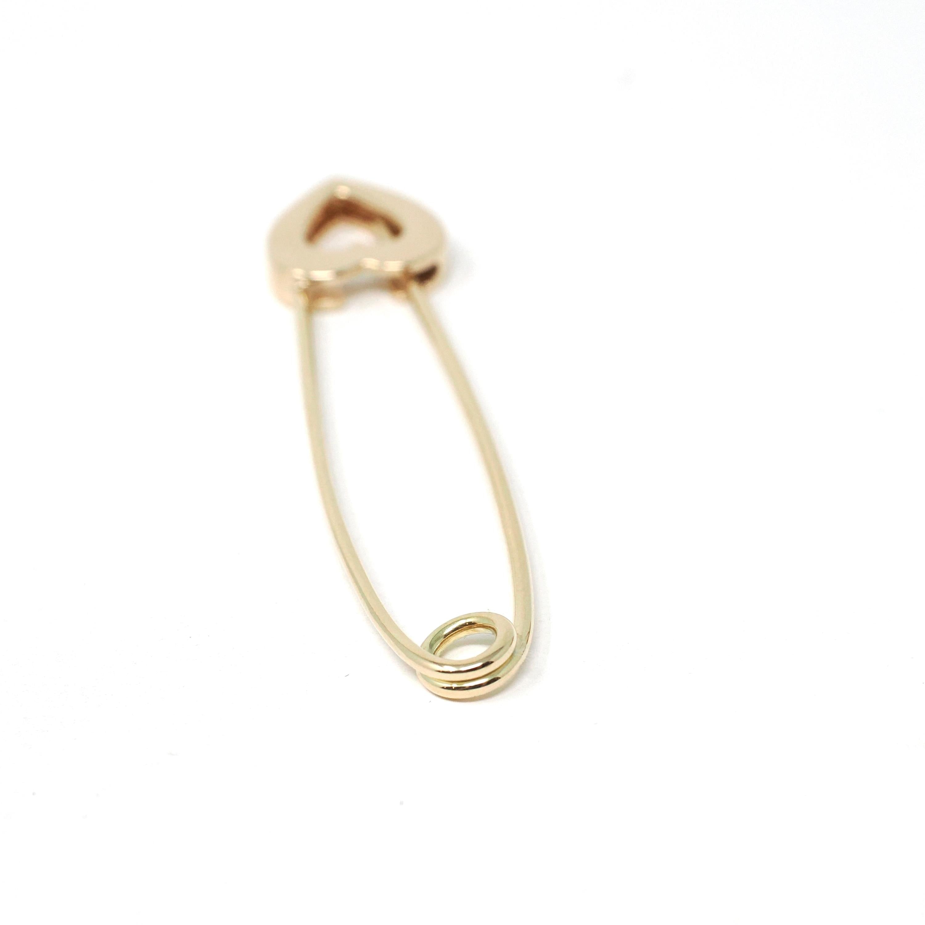 Solid Gold Heart Safety Pin - Modern Era 14k Yellow Gold Guard Fastener Charm Holder - Estate 2000s Fashion Accessory Fine Keepsake Brooch