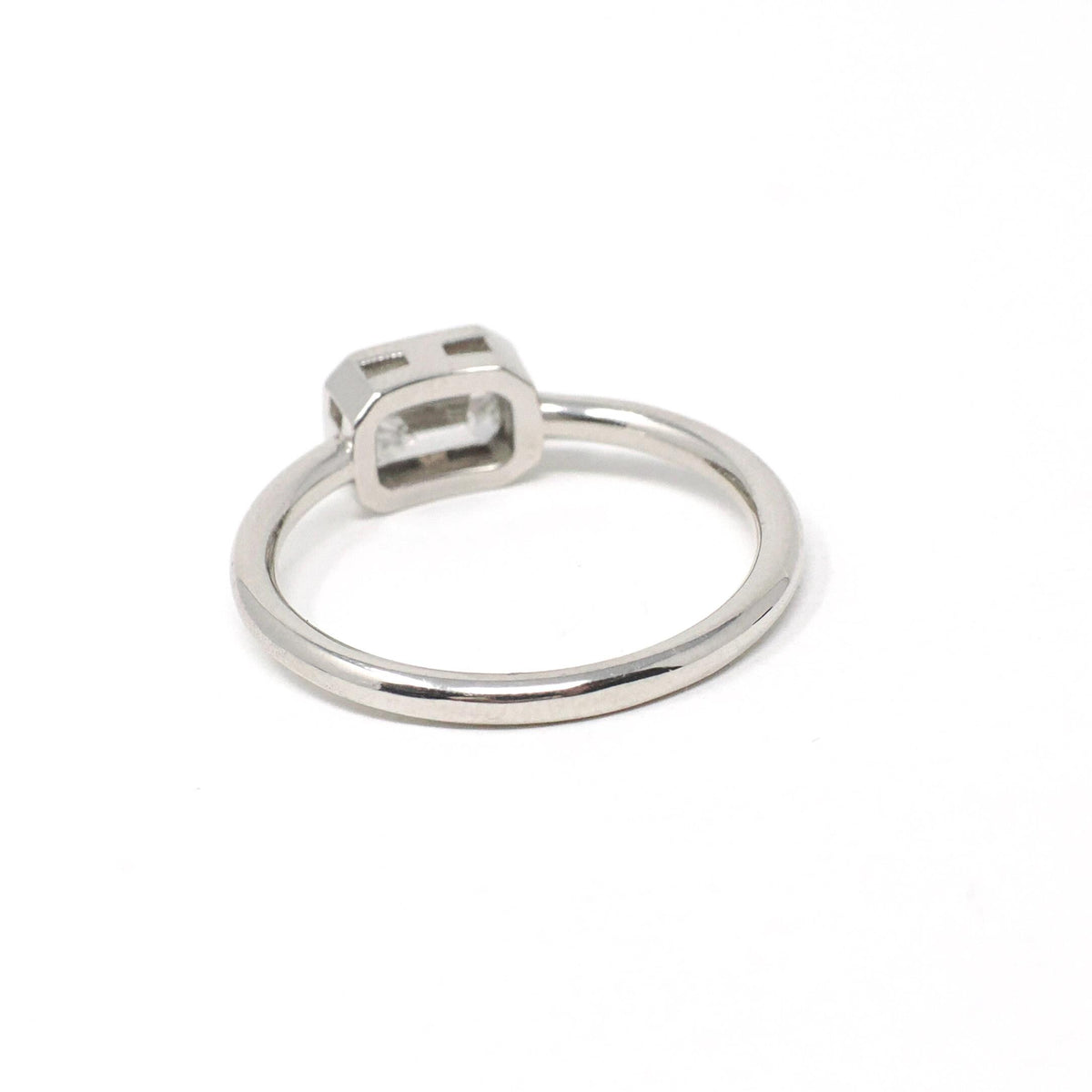 Emerald Cut Diamond Engagement Ring - Platinum Bezel East West Modern Setting - Minimalist Recycled Vintage Diamond GIA Report Fine Jewelry