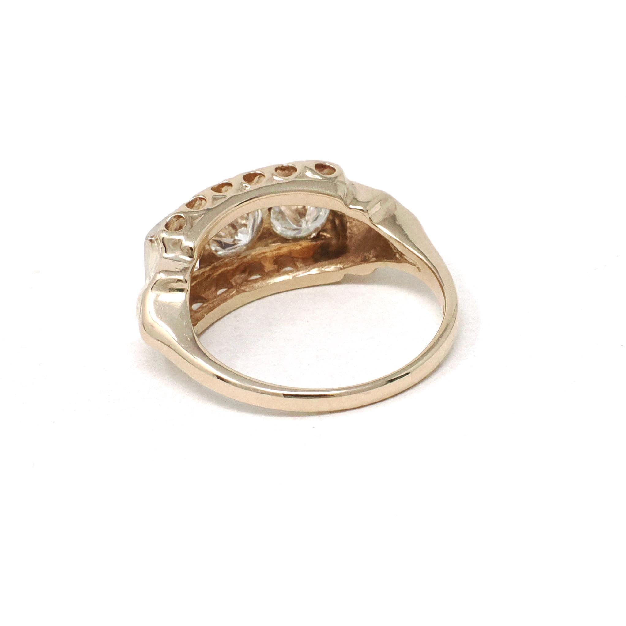 Vintage Diamond Ring - 14k Yellow Gold Three Stone Anniversary Band - Mid Century Circa 1940s Size 4 3/4 Cocktail 1.05 CTW Fine Jewelry