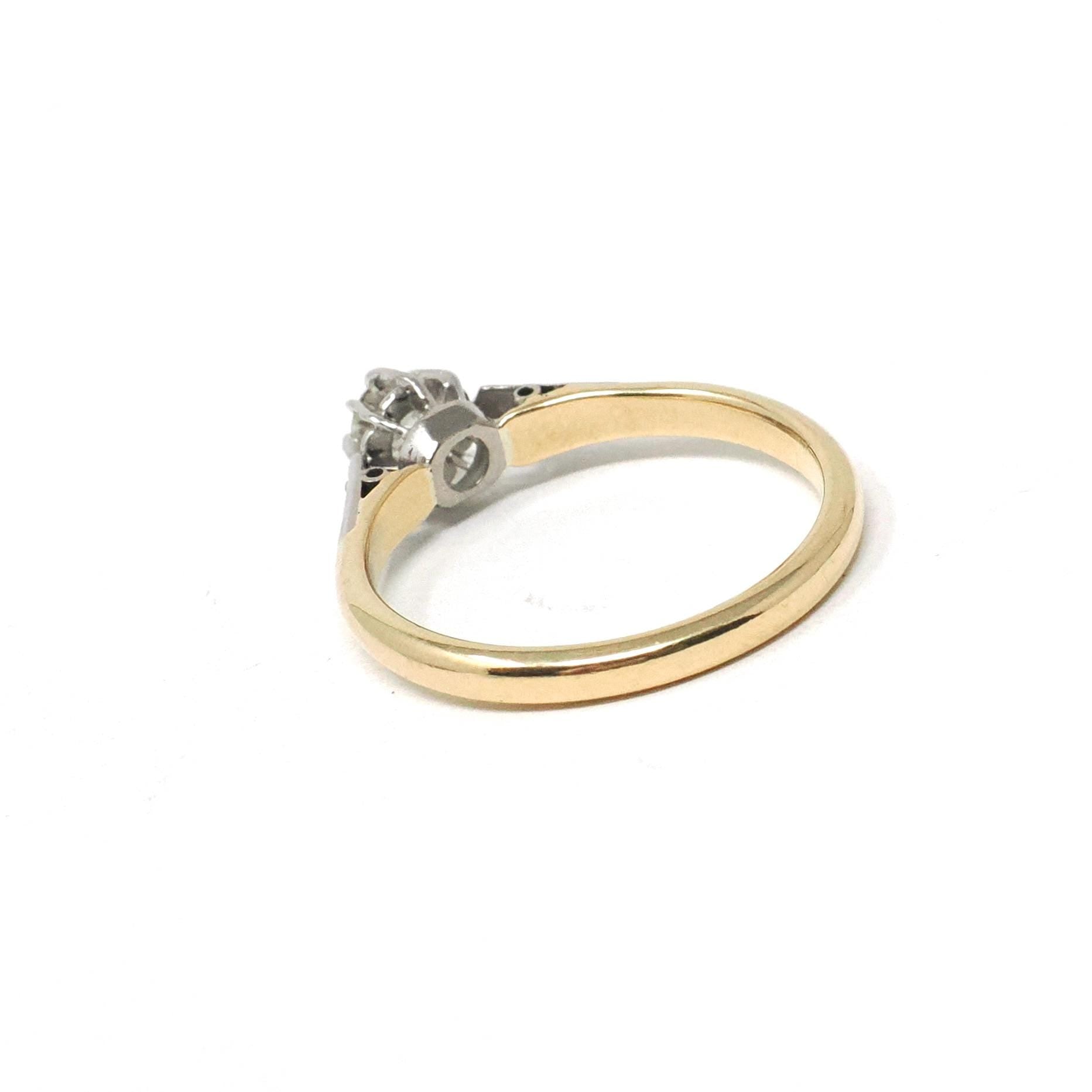 Vintage Engagement Ring - Mid Century 18k Yellow Gold Platinum .22 CT Round Cut Diamond Ring - Circa 1950s Size 7 1/4 Two Tone Fine Jewelry
