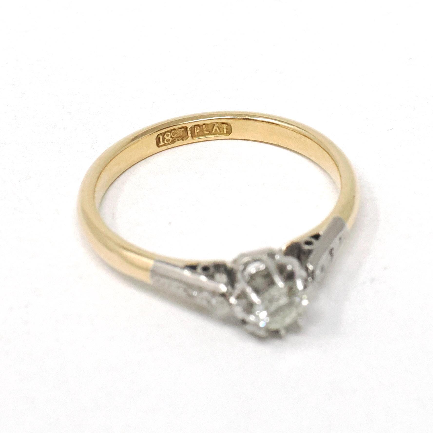 Vintage Engagement Ring - Mid Century 18k Yellow Gold Platinum .22 CT Round Cut Diamond Ring - Circa 1950s Size 7 1/4 Two Tone Fine Jewelry