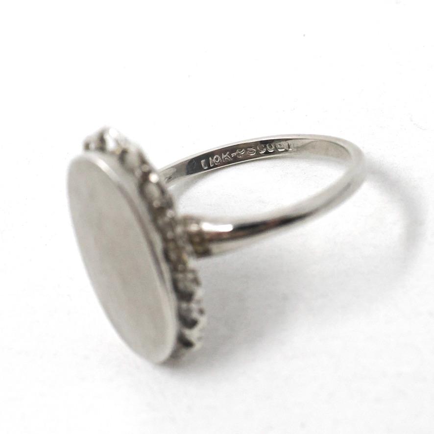 Letter "S" Signet Ring - Retro 10k White Gold Engraved Script Initial Statement - Vintage Circa 1960s Size 6 Fine 60s Scalloped Halo Jewelry
