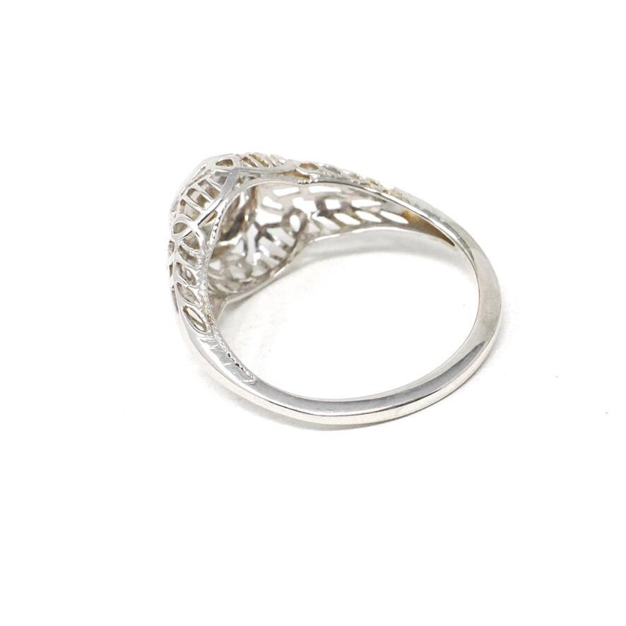 Vintage Diamond Ring - Art Deco 18k White Gold Natural .10 CT Solitaire Engagement - Circa 1930s Size 3 3/4 Hexagonal Filigree Fine Jewelry