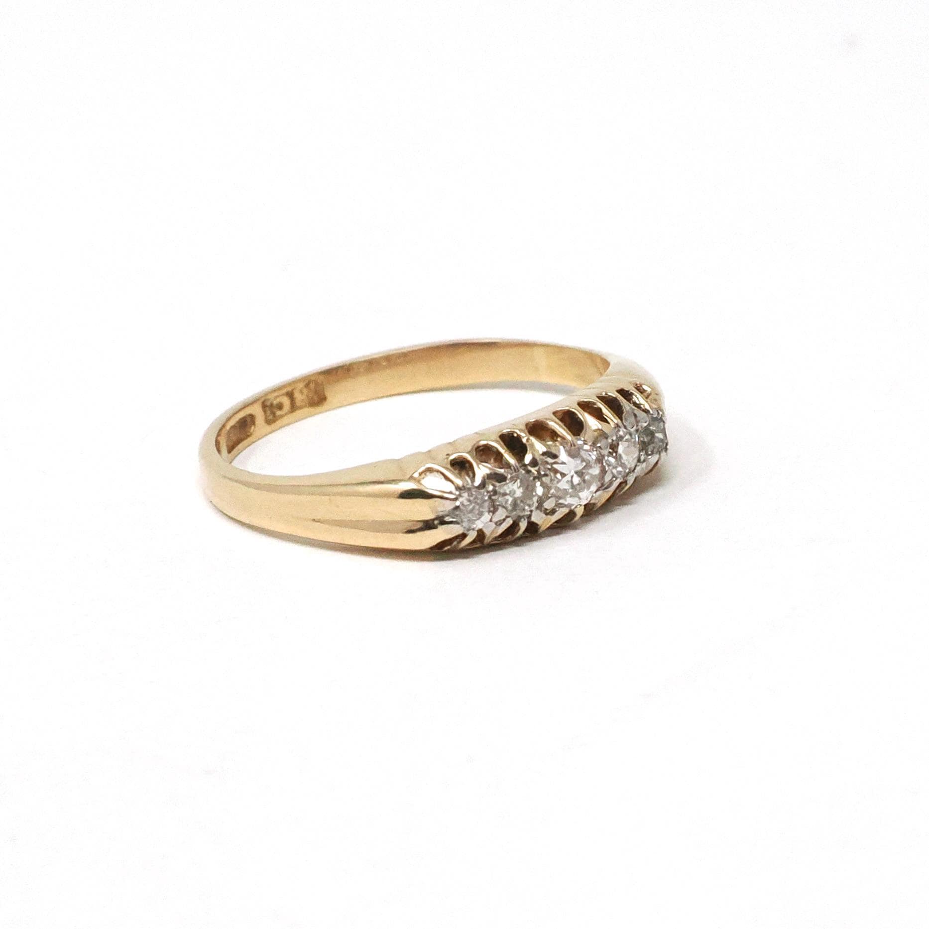 Antique Diamond Band - Edwardian 18k Yellow Gold .32 CTW Ring - Circa Early 1900s Era Size 6 1/4 Fine Engagement Wedding Bridal Jewelry