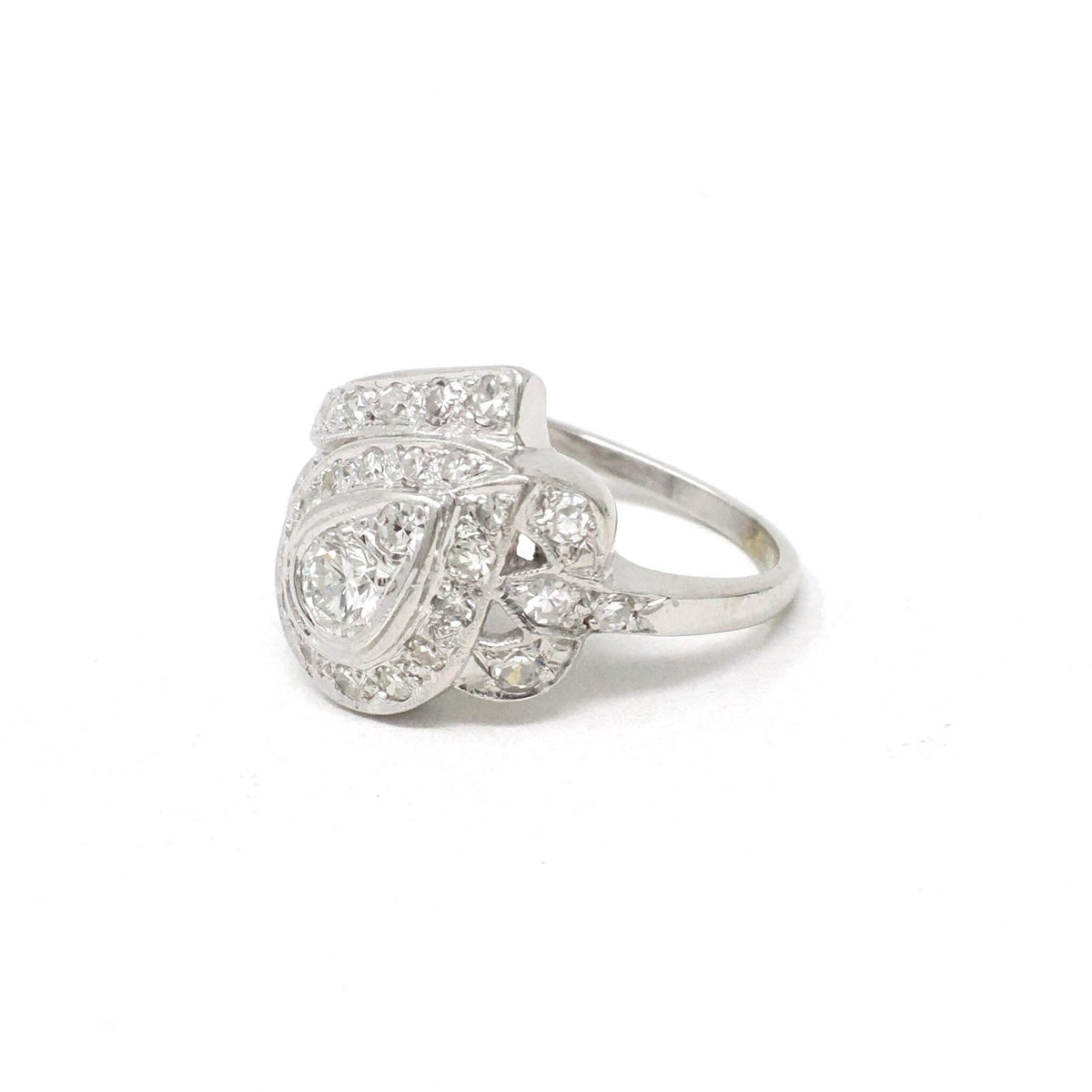 Diamond Cluster Ring - Retro Era 14k White Gold .77 CTW Pear Teardrop Cocktail Statement - Vintage 1960s Size 5 1/4 Bypass Fine Jewelry