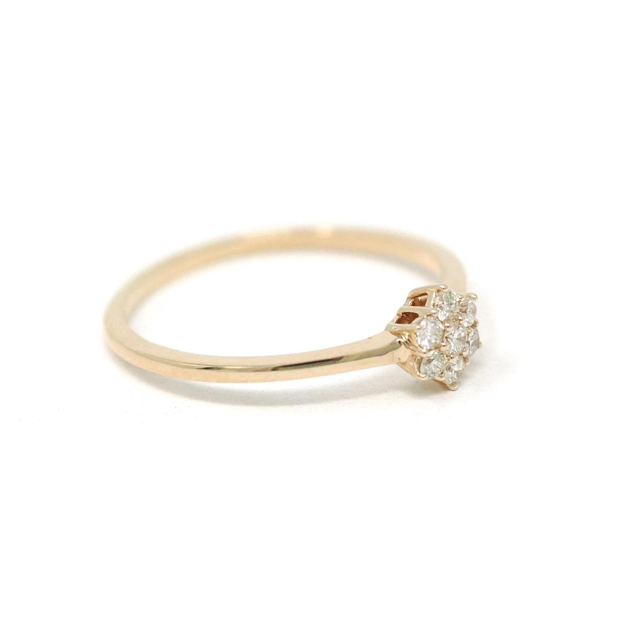 Diamond Flower Ring - Modern Estate 14k Yellow Gold Natural Diamond Cluster Engagement - Icebox Size 10 1/2 Fine Bridal Wedding Halo Jewelry