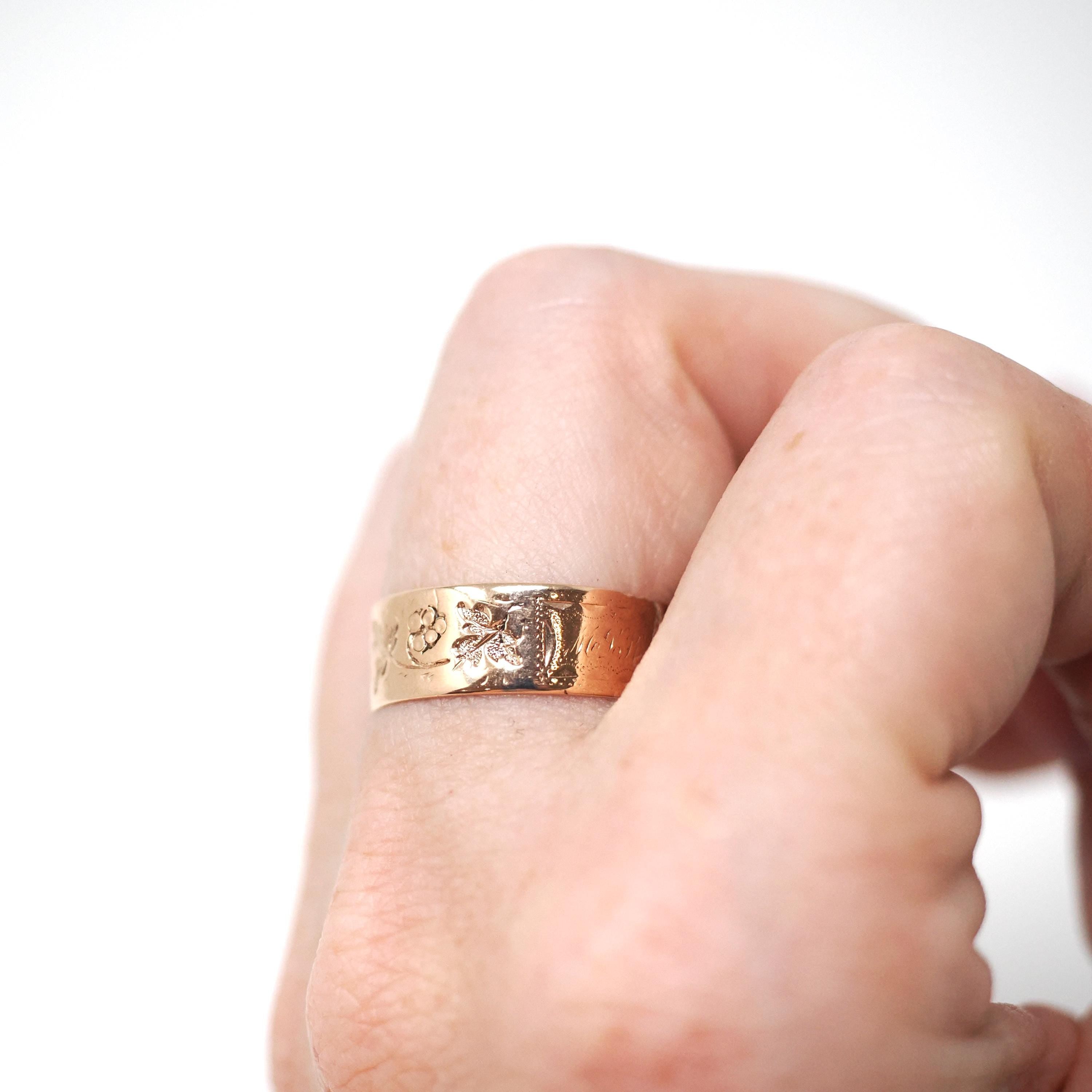 Antique Cigar Band - Edwardian 10k Rose Gold Nature Inspired Grape Leaf Engraved Ring - Circa 1900s Era Size 7 3/4 Fine Initial MLK Jewelry
