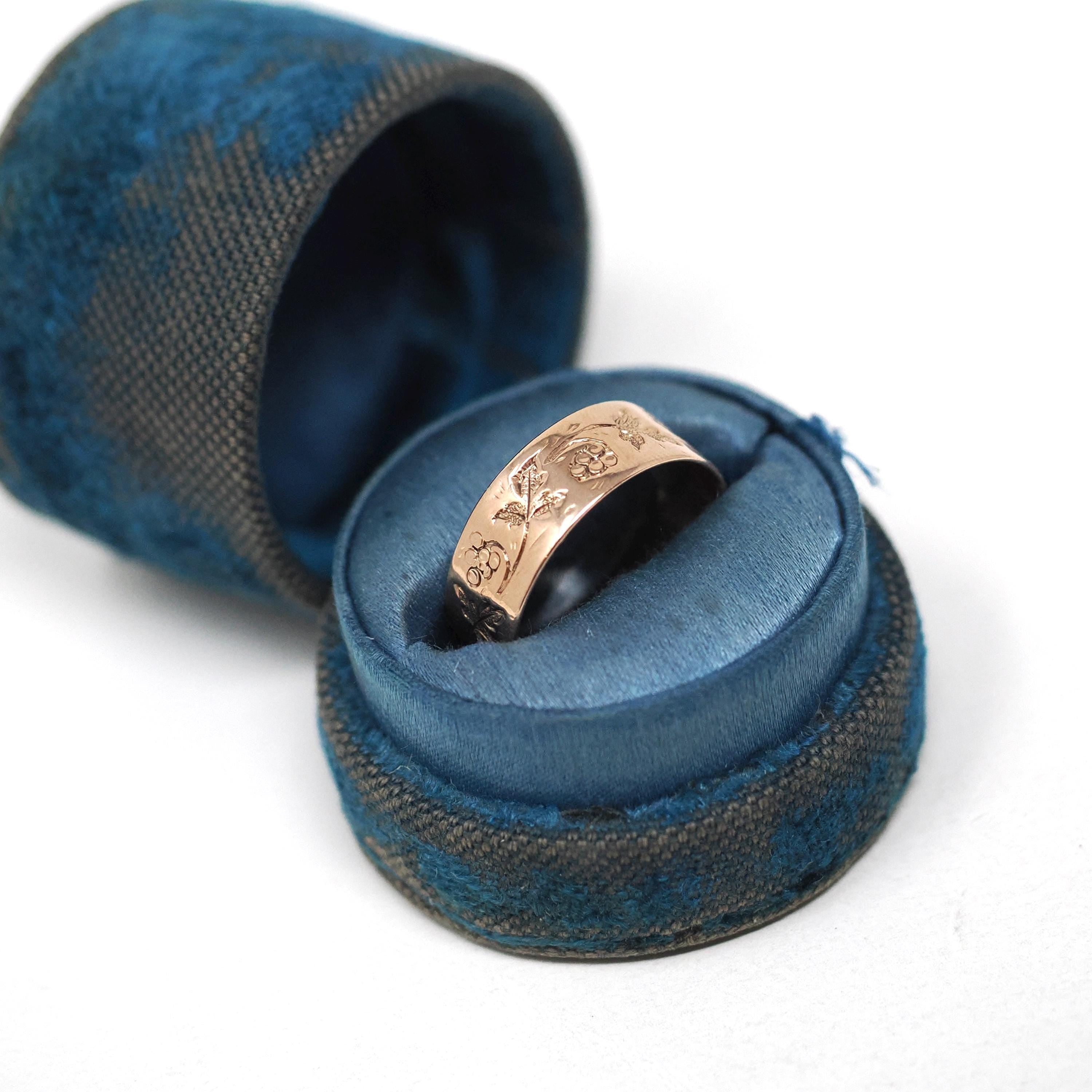 Antique Cigar Band - Edwardian 10k Rose Gold Nature Inspired Grape Leaf Engraved Ring - Circa 1900s Era Size 7 3/4 Fine Initial MLK Jewelry