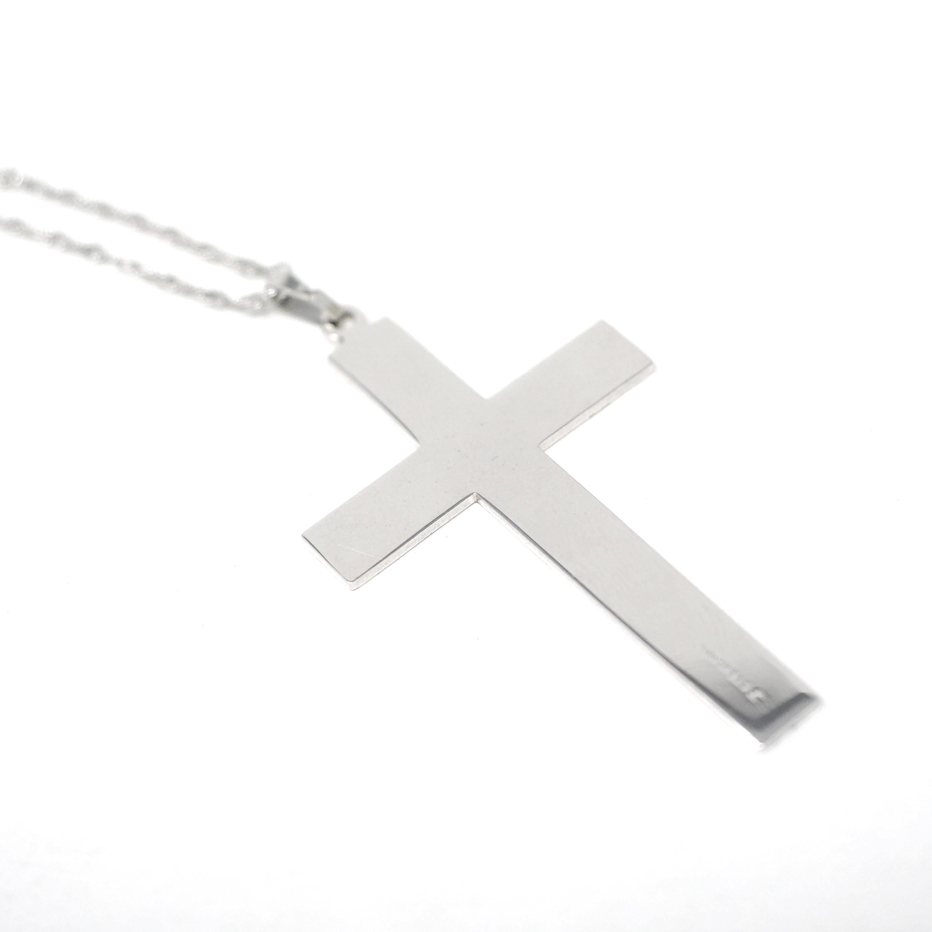 Vintage Cross Pendant - Retro Sterling Silver Religious Necklace - Circa 1970s Era Engraved Paisley Design Statement Crucifix 70s Jewelry