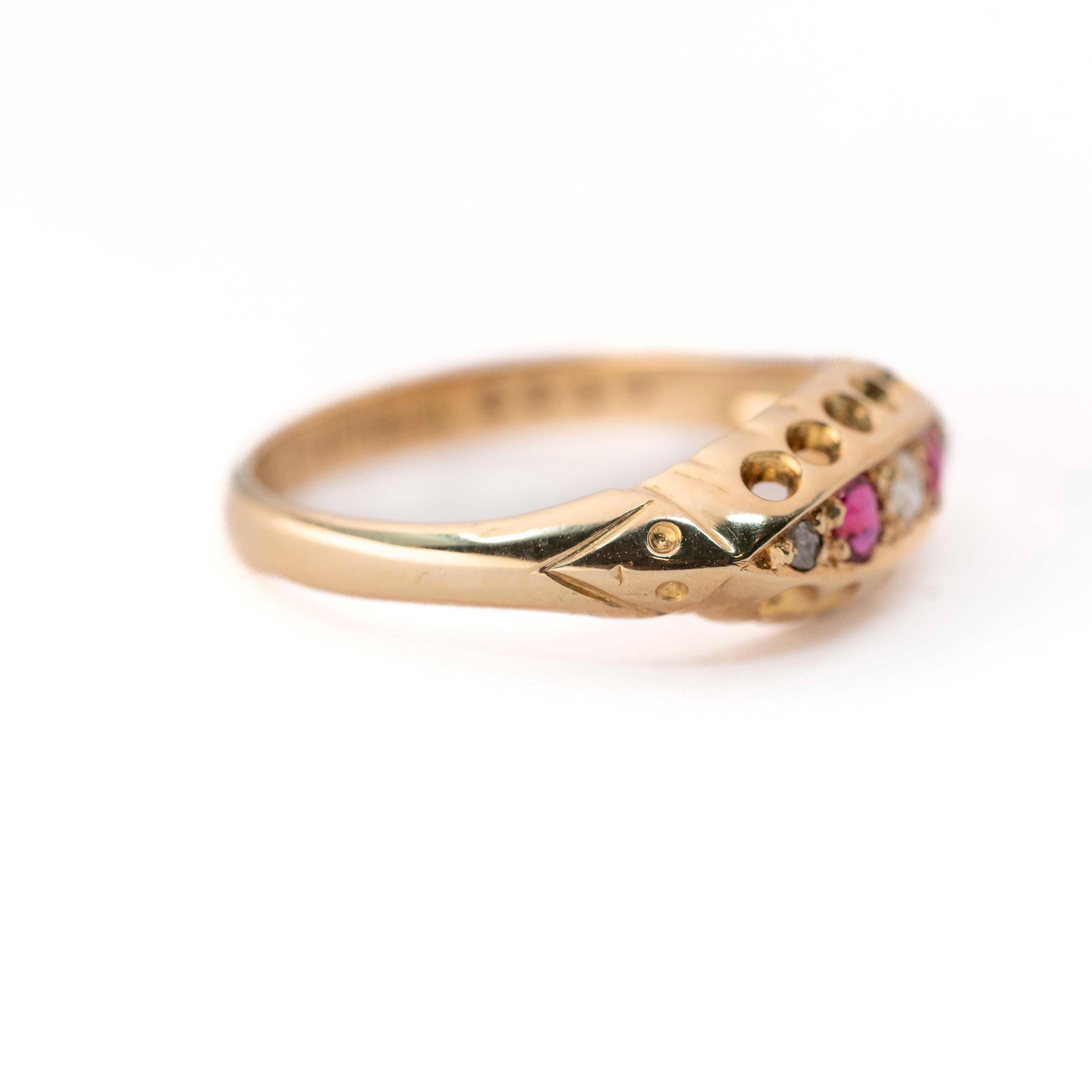 Antique Ruby & Diamond Ring - Edwardian 18k Yellow Gold Natural Red Gemstone Anniversary Band - Hallmarked 1919 Size 6 Fine English Jewelry