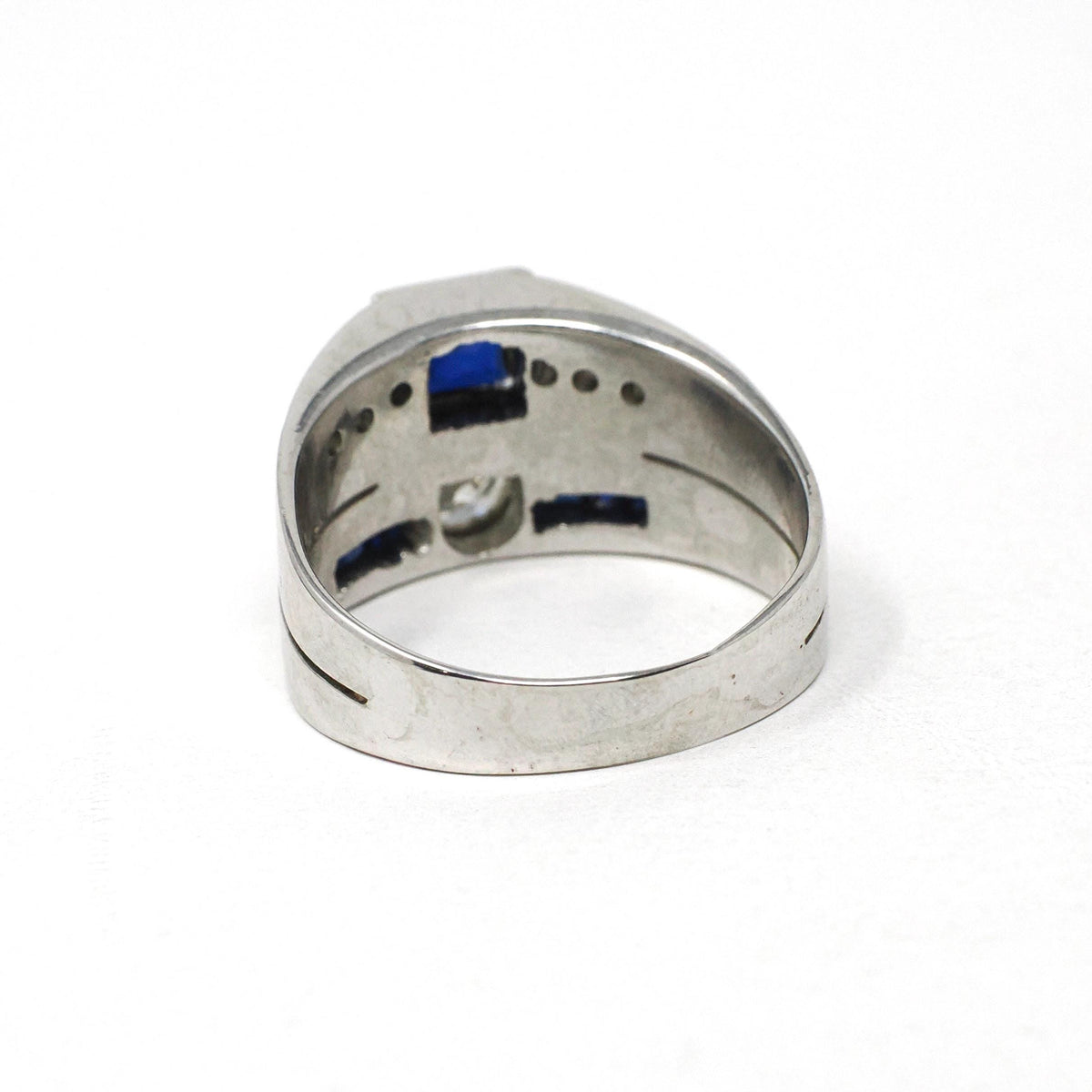 Mid Century Ring - Vintage 18k White Gold Diamond & Created Sapphire Toi Et Moi Style - Circa 1950s Size 8 3/4 Unisex Fine Statement Jewelry