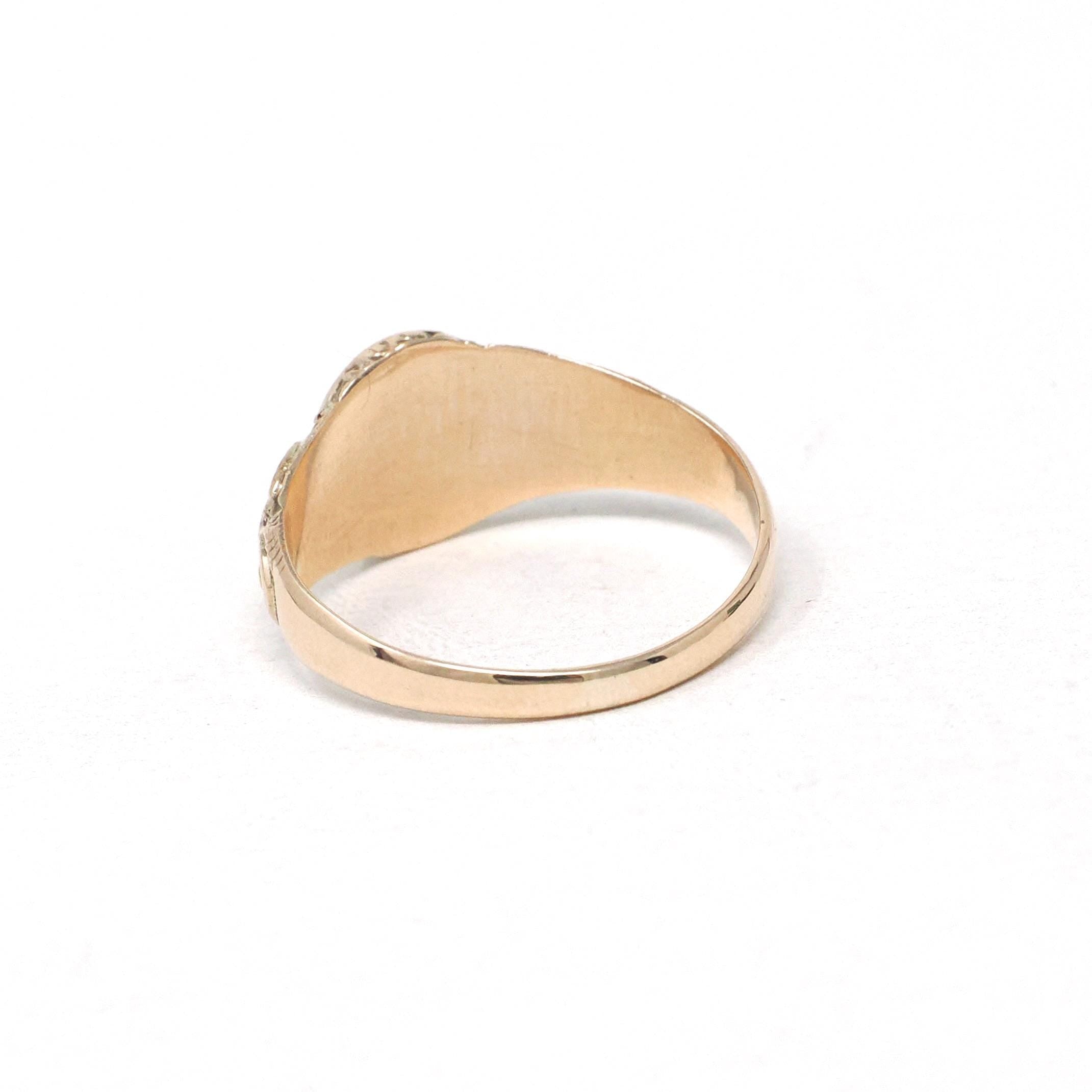 Edwardian Signet Ring - Antique 10k Yellow Gold Oval EMP Engraved Letters Monogram Initials - Vintage 1910s Size 5 3/4 Fine Scroll Jewelry