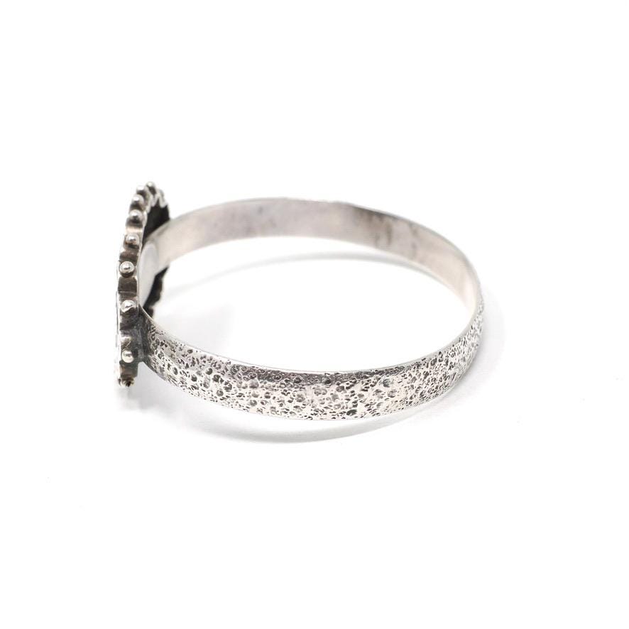 Antique Flower Bracelet - Mid Century Sterling Silver Hammered Bangle - Circa 1890s Era Converted Floral Plate ID Style Fashion Jewelry