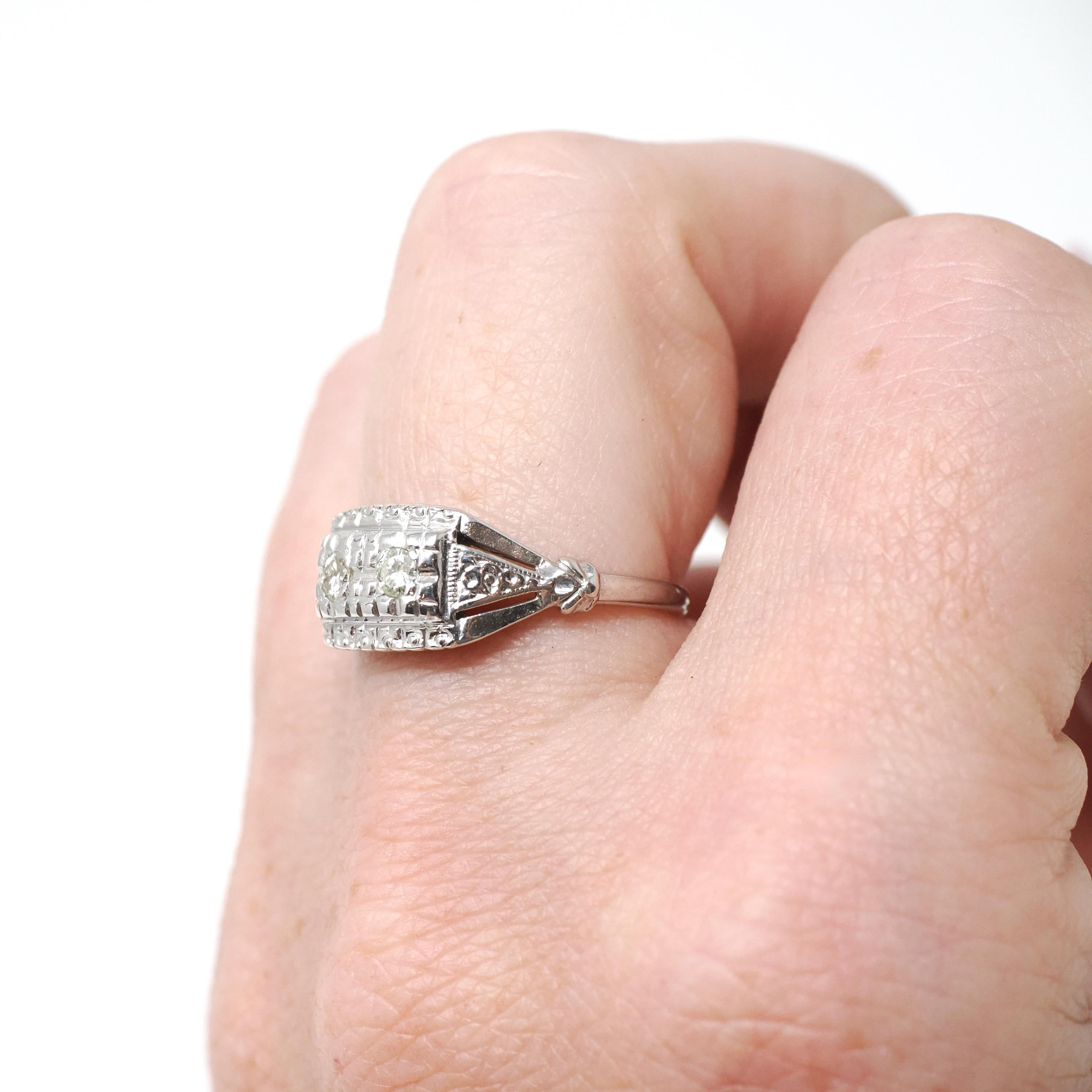 Mid Century Diamond Ring - Vintage 14k White Gold .12 CTW Anniversary Band - Circa 1950s Era Size 6 Illusion Fine Bridal Statement Jewelry
