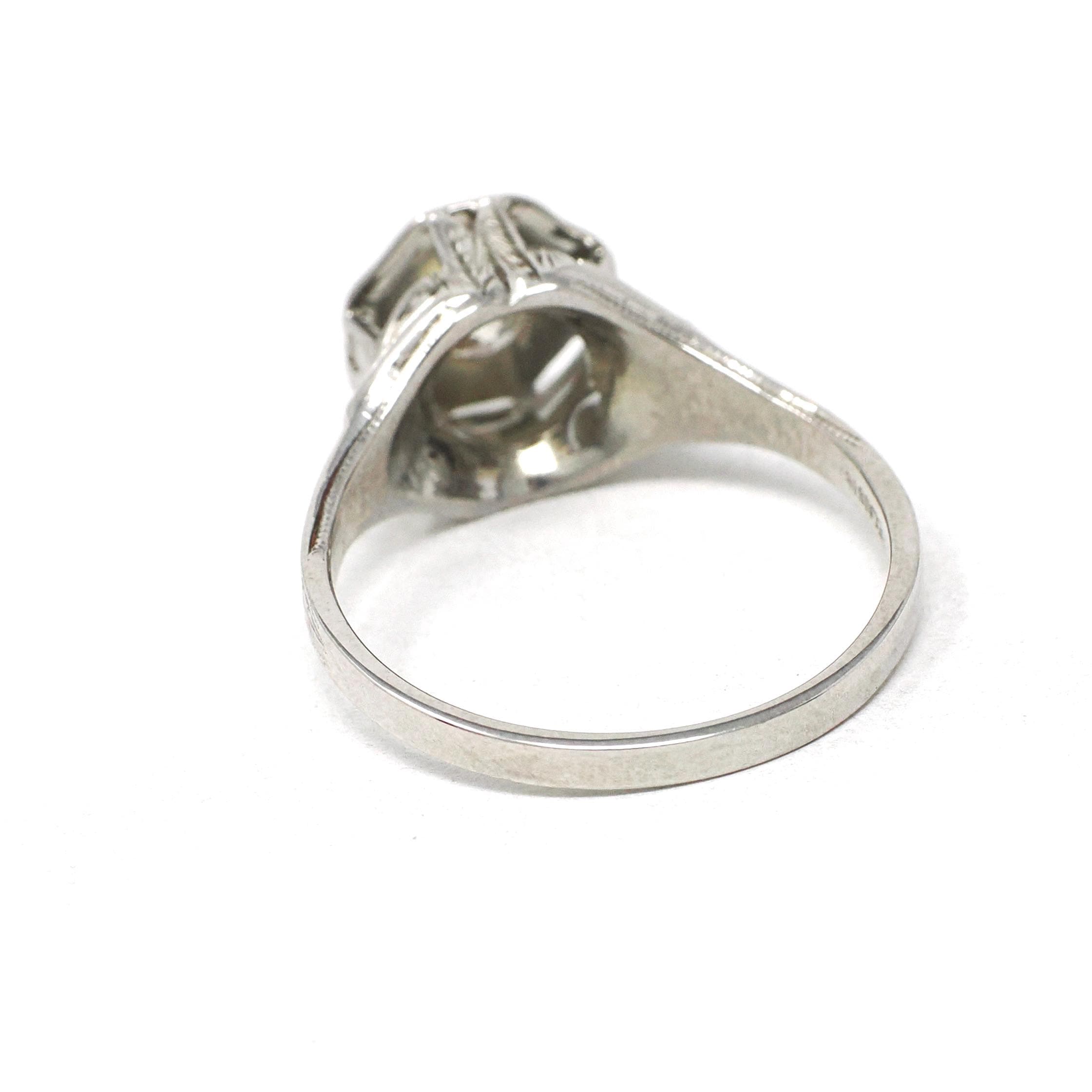 Antique Diamond Ring - Art Deco 18k White Gold Natural .50 CT Engagement - Circa 1920s Size 8 Filigree Belais Tall Basket Fine 20s Jewelry