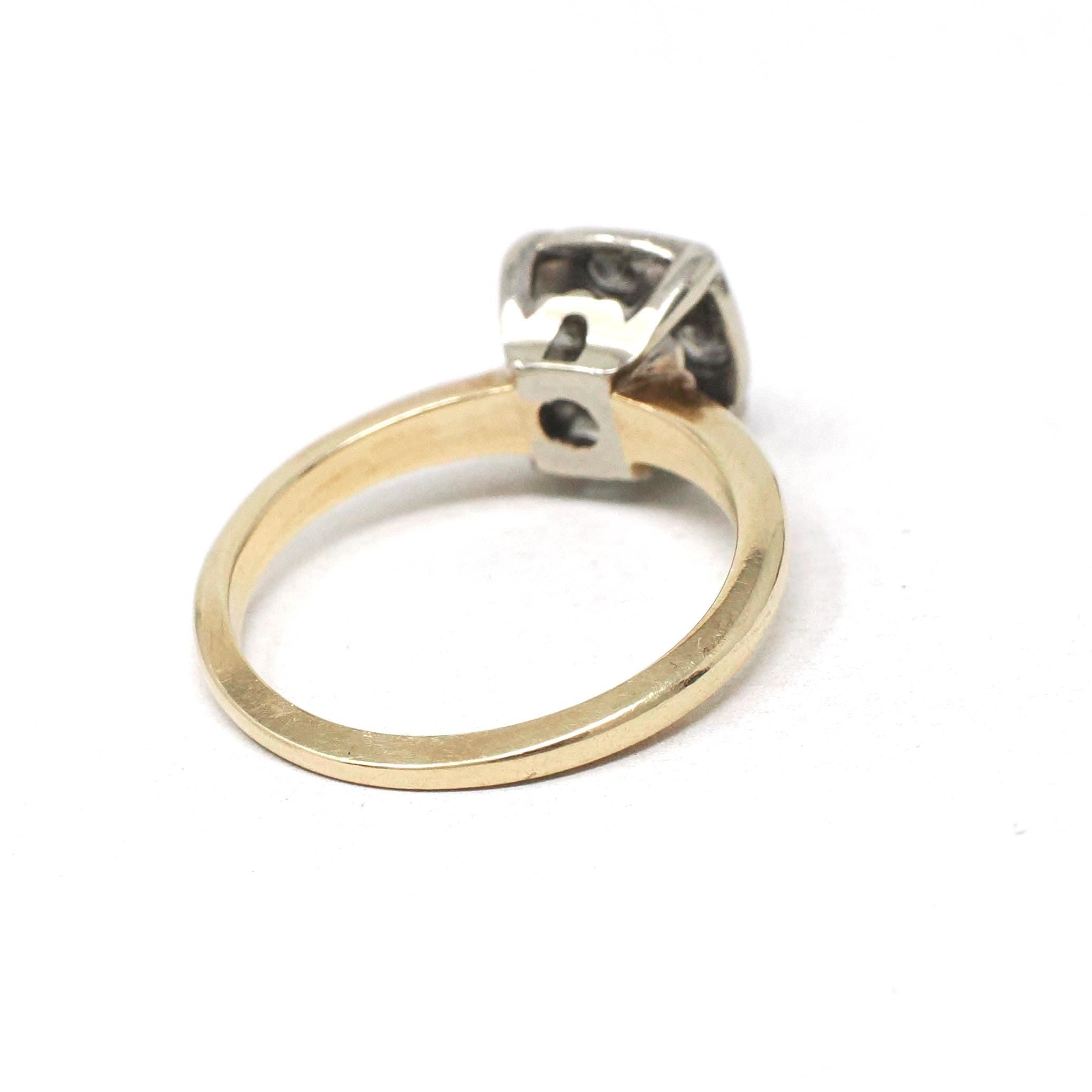 Vintage Diamond Ring - Mid Century 14k Yellow & White Gold Natural .50 CTW Clustered Engagement - Circa 1940s Size 5.5 Illusion Fine Jewelry