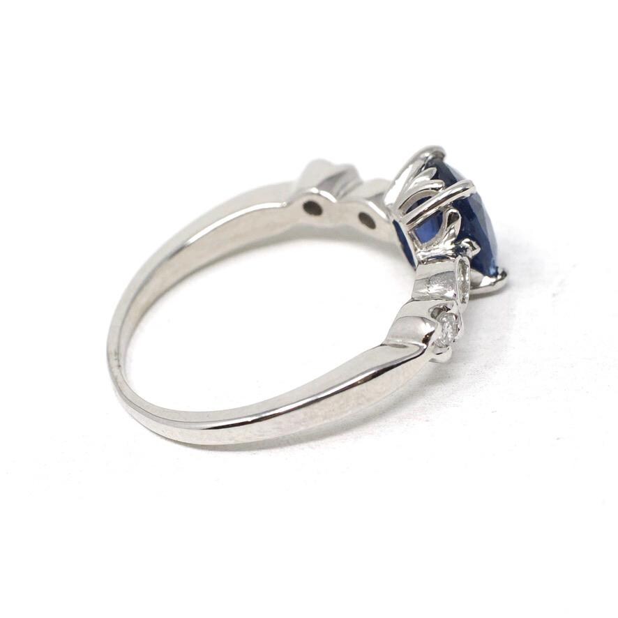 Sapphire & Diamond Ring - Estate Platinum Natural Blue Cushion Cut Gemstone Engagement - Modern Era 2000s Anniversary Bridal Fine Jewelry