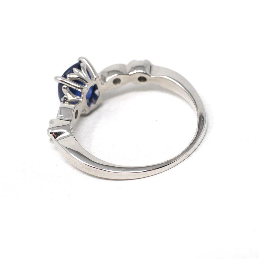 Sapphire & Diamond Ring - Estate Platinum Natural Blue Cushion Cut Gemstone Engagement - Modern Era 2000s Anniversary Bridal Fine Jewelry