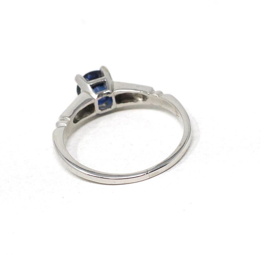 Estate Sapphire Ring - Modern Platinum Natural Blue .63 CT Gemstone Illusion Engagement Setting - Circa 2000s Era Solitaire Fine Jewelry