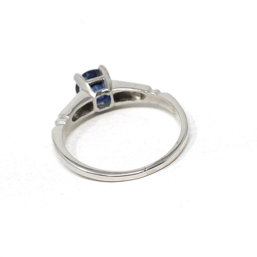 Estate Sapphire Ring - Modern Platinum Natural Blue .63 CT Gemstone Illusion Engagement Setting - Circa 2000s Era Solitaire Fine Jewelry