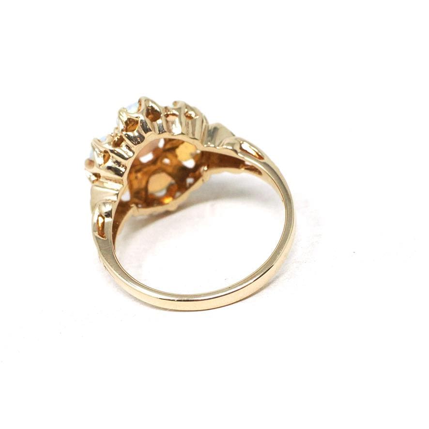 Vintage Opal Ring - Mid Century 10k Yellow Gold Natural Gemstone Flower Cluster Statement - Circa 1960s Era Size 5 3/4 Floral Fine Jewelry