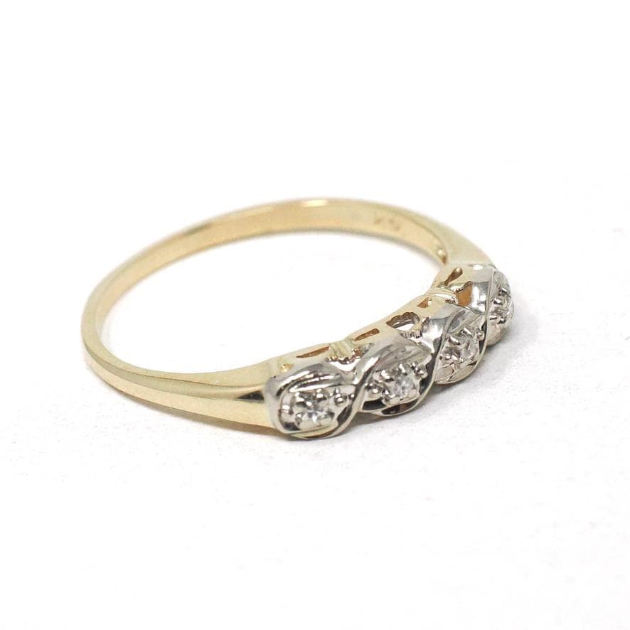 Vintage Diamond Band - Mid Century 14k Yellow & White Gold .03 CTW Wedding Ring - Circa 1950s Size 7 1/4 Fine Two Tone Fine Bridal Jewelry