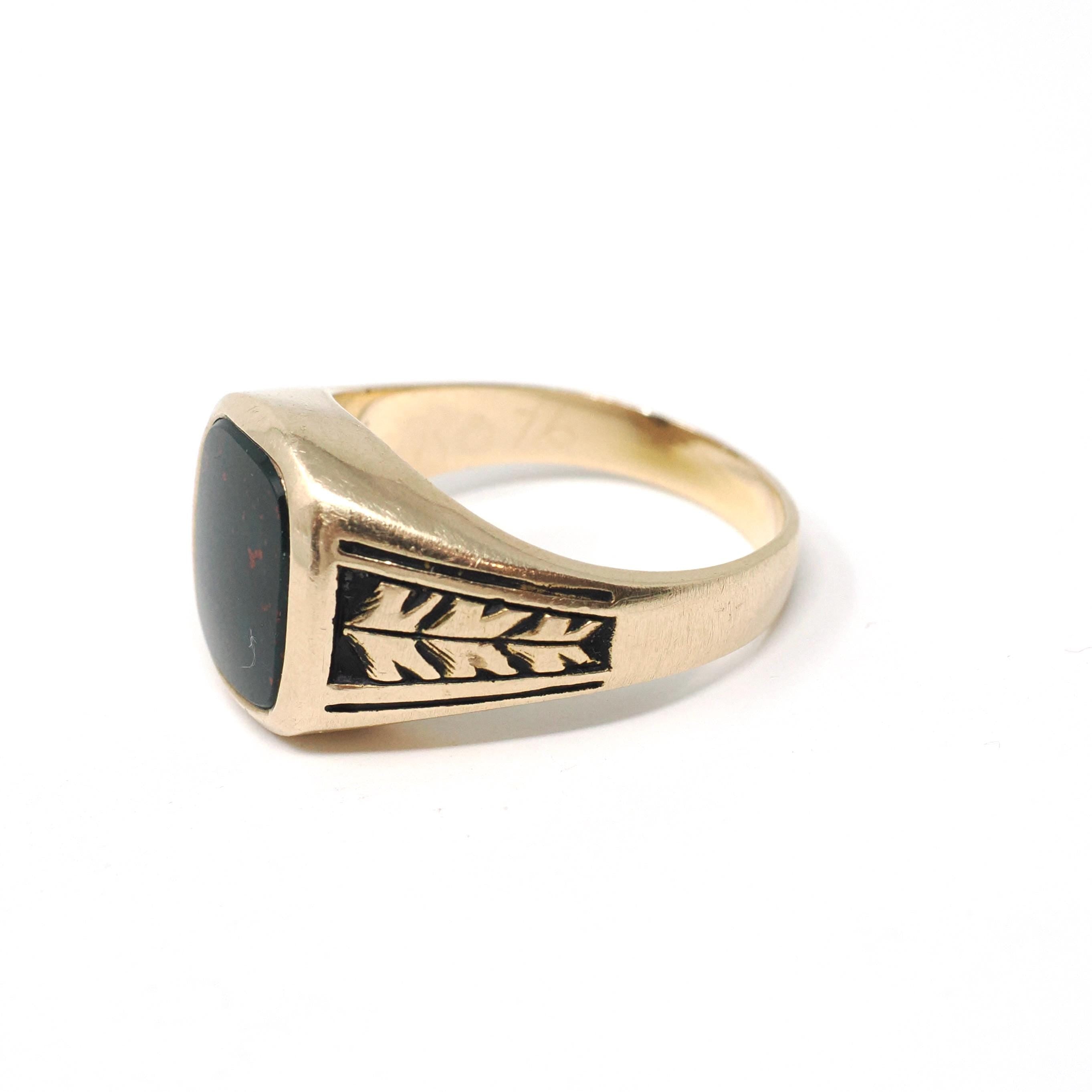 Vintage Bloodstone Ring - Art Deco 10k Yellow Gold Dark Green Red Gemstone Men's Unisex Statement - Vintage 1920s Size 9 3/4 Fine Jewelry