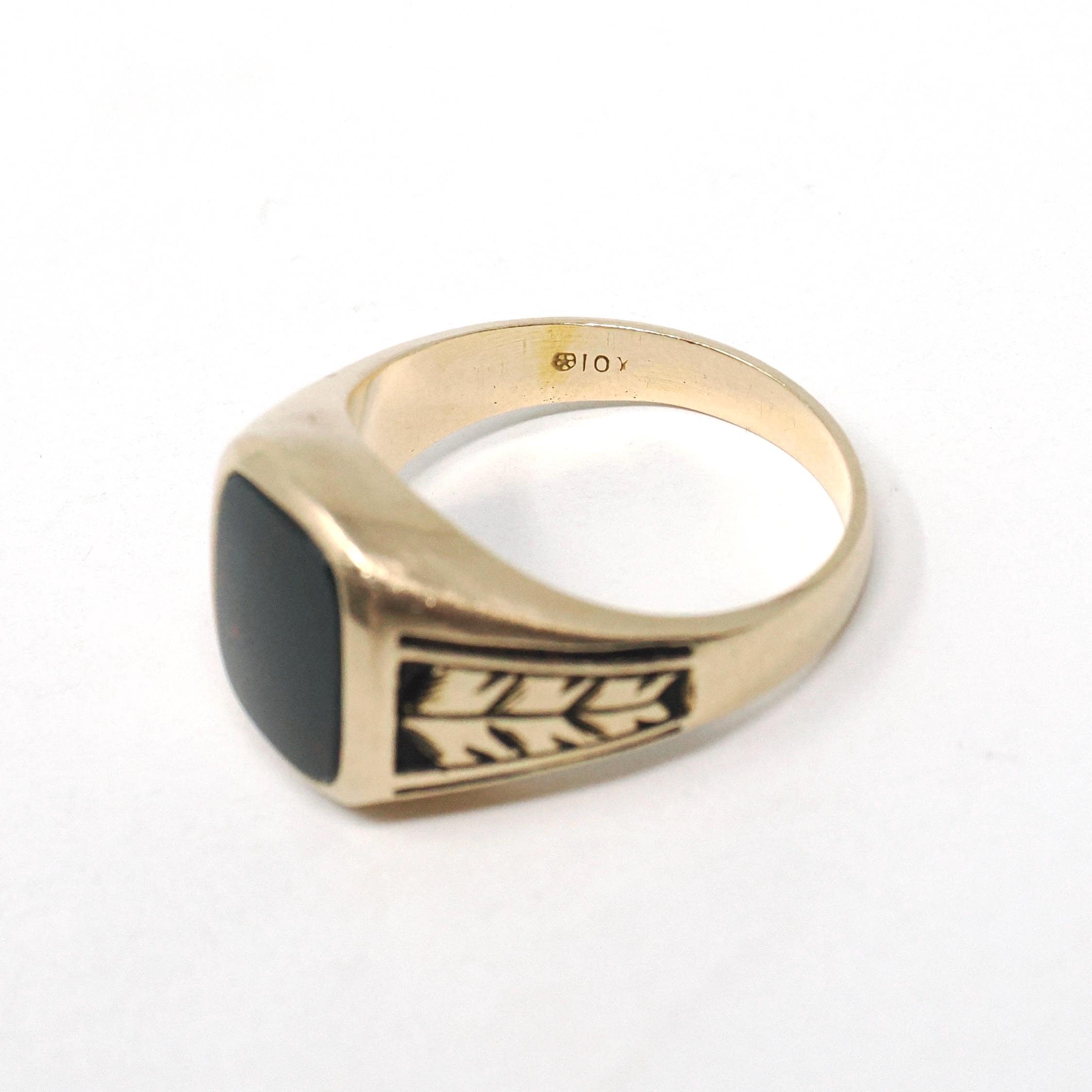 Vintage Bloodstone Ring - Art Deco 10k Yellow Gold Dark Green Red Gemstone Men's Unisex Statement - Vintage 1920s Size 9 3/4 Fine Jewelry