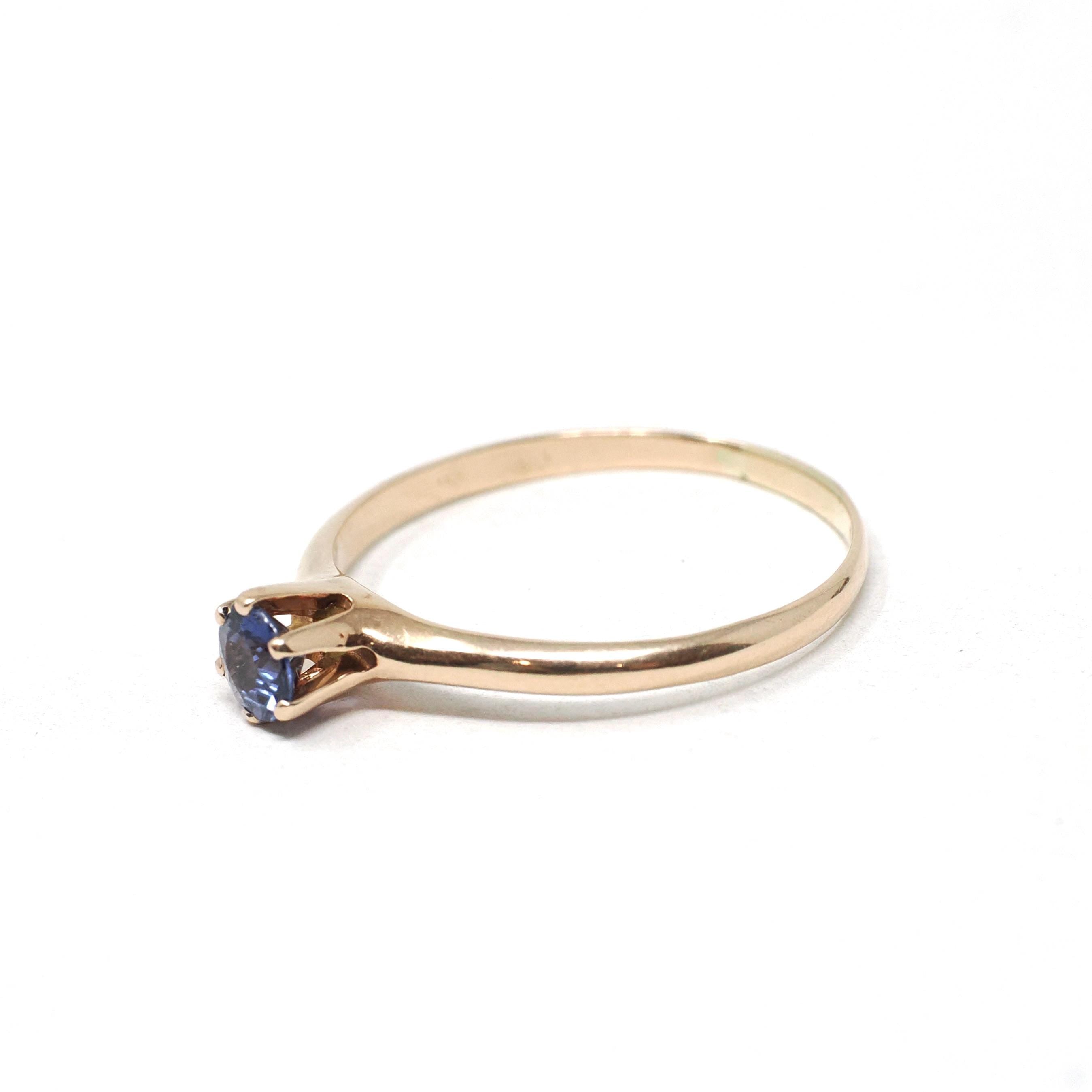 Antique Solitaire Ring - Edwardian 10k Gold Created Indigo Blue Sapphire - Circa 1910s Size 8 Ostby & Barton Fine Engagement Bridal Jewelry