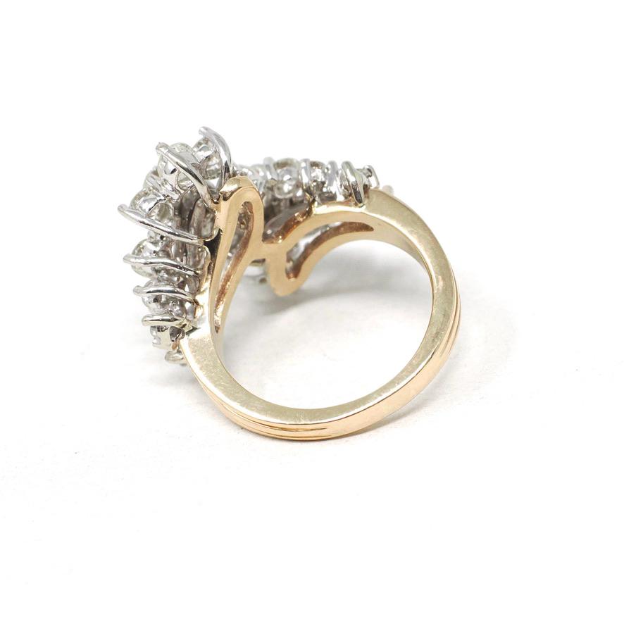Diamond Bypass Ring - Modern Estate 14k Yellow White Gold 2.29 CTW Flower Star Spray Cocktail Statement - Circa 1990s Size 5.5 Fine Jewelry