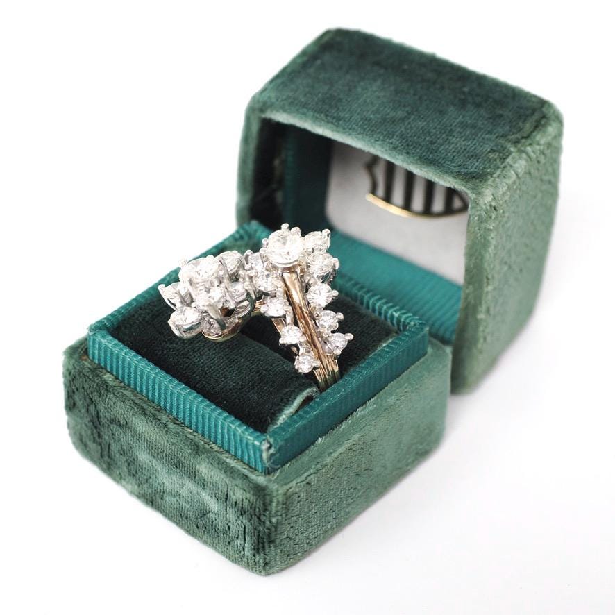 Diamond Bypass Ring - Modern Estate 14k Yellow White Gold 2.29 CTW Flower Star Spray Cocktail Statement - Circa 1990s Size 5.5 Fine Jewelry