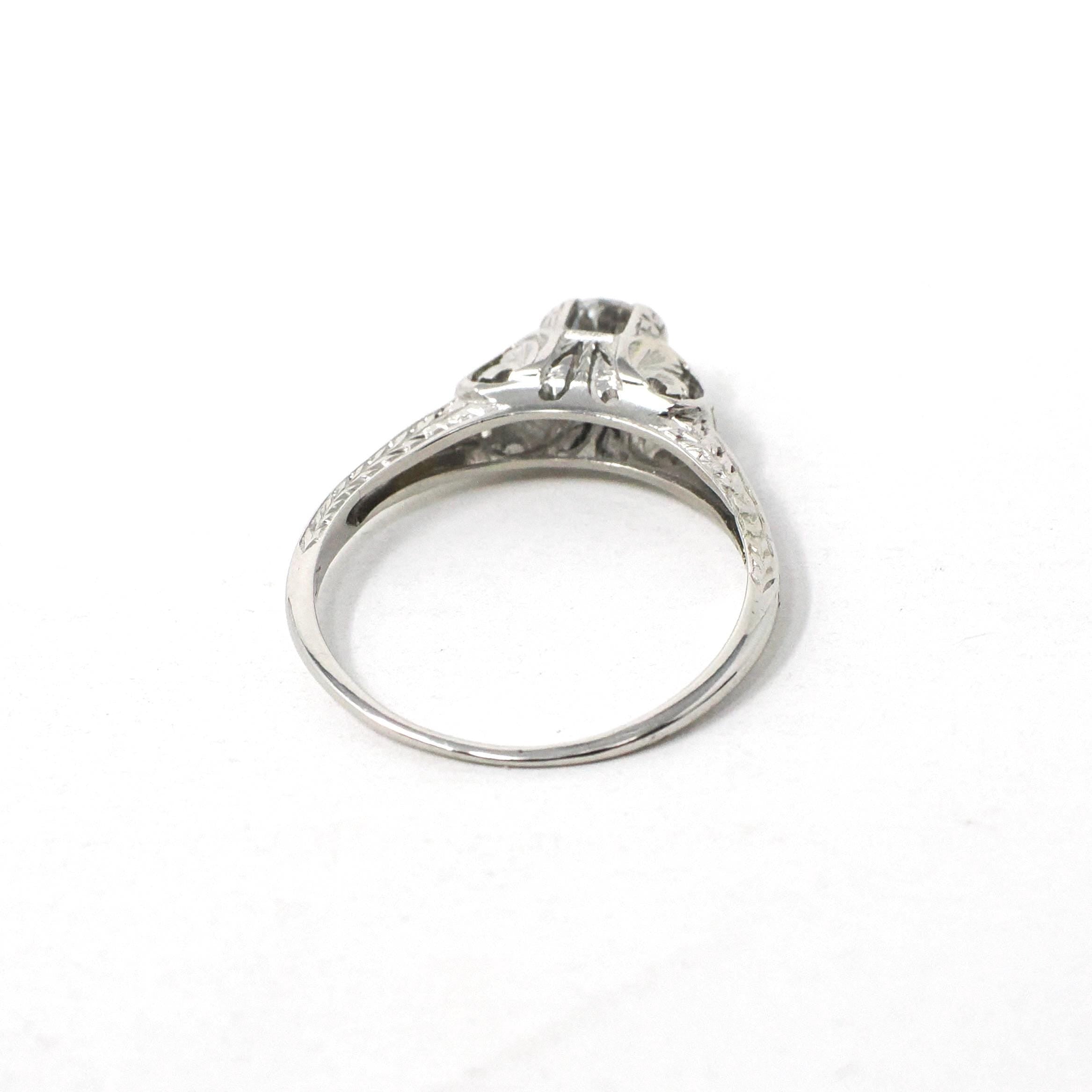 Vintage Engagement Ring - Art Deco Platinum Natural Diamond Wedding - Circa 1930s Era Size 6 1/2 Bridal Wheat Design Fine Statement Jewelry