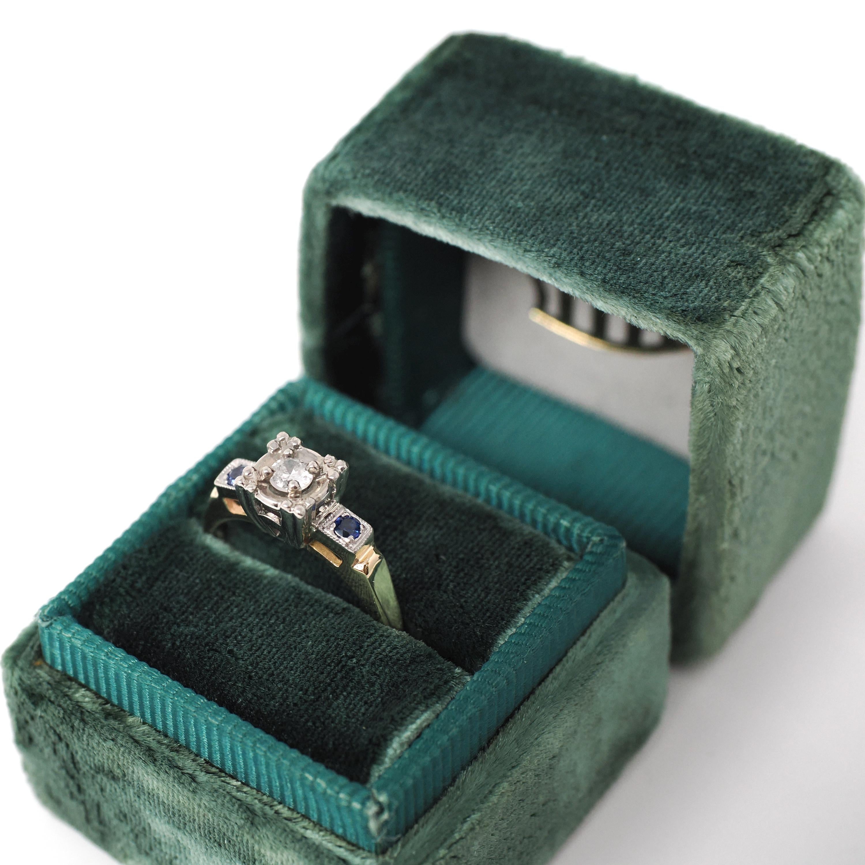 Mid Century Diamond Ring - Vintage 14k Yellow & White Gold Natural Sapphires Engagement - Circa 1940s Size 3 Two Tone Illusion Fine Jewelry