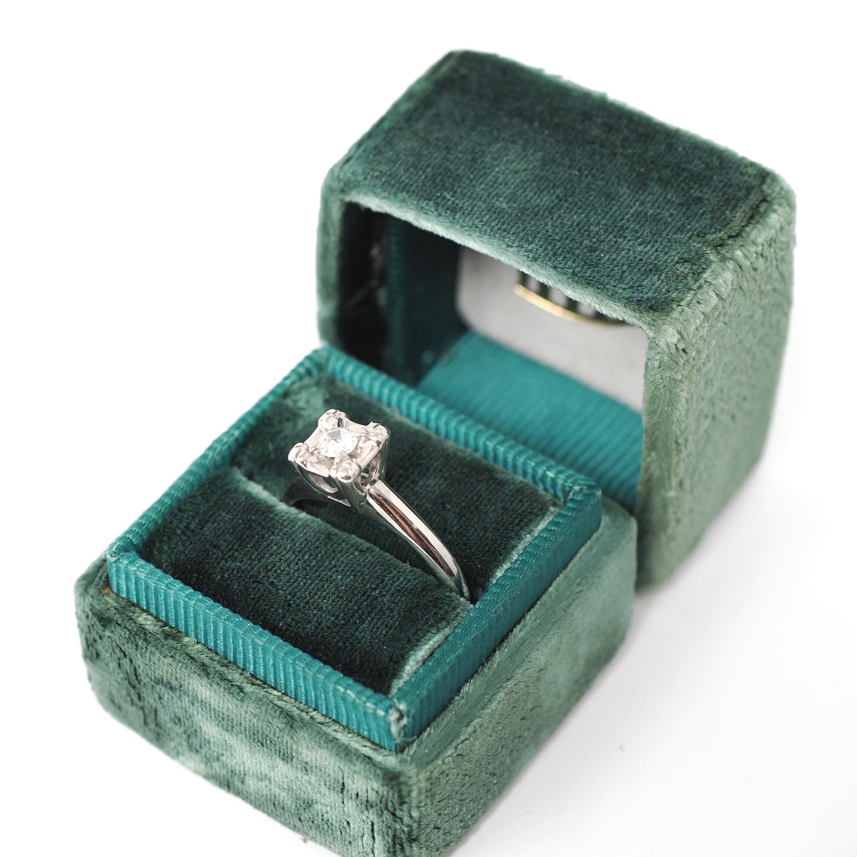 Mid Century Diamond Ring - Vintage 14k White Gold Natural Gemstone Engagement - Circa 1950s Era Size 5 Illusion Solitaire Fine 50s Jewelry