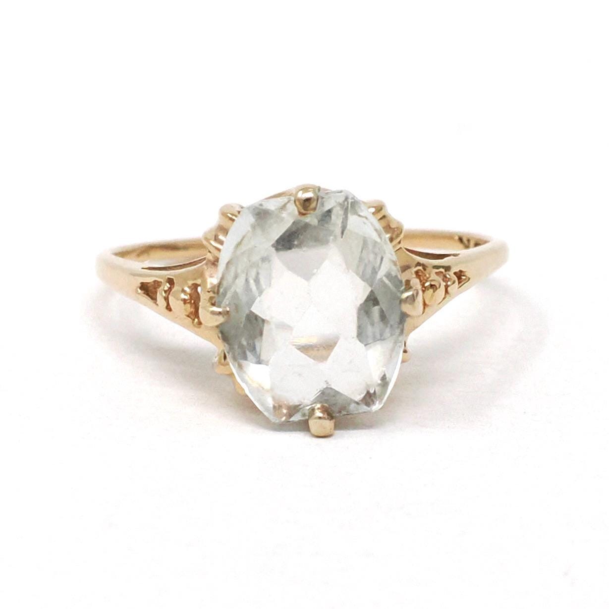 Aquamarine Solitaire Ring - Antique 10k Yellow Gold Round Fancy Cushion Blue Gem - Circa 1910s Era Size 6 1/2 Fine March Birthstone Jewelry