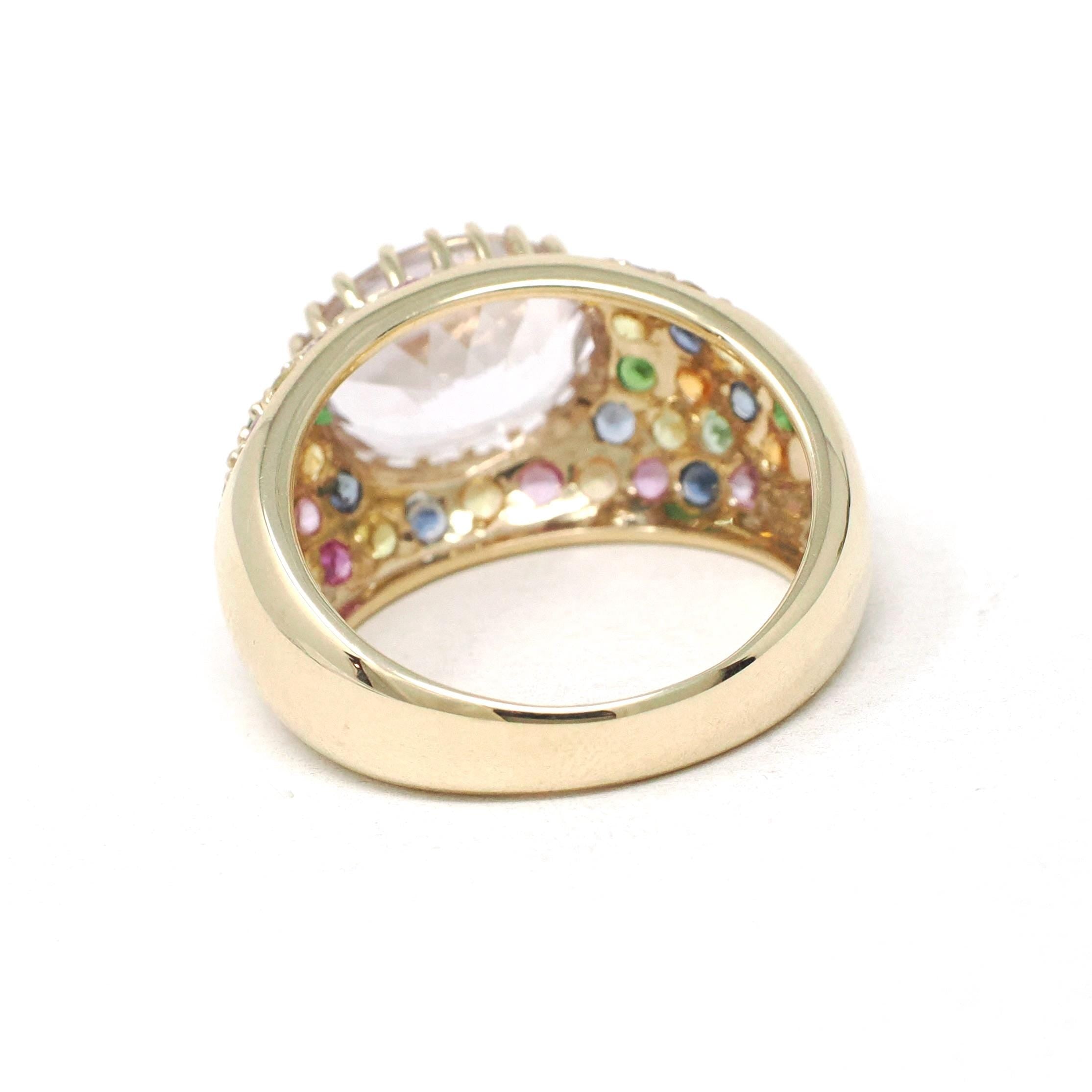 Amethyst Rainbow Ring - Modern 14k Yellow Gold Natural Pale Purple Gem Sapphire & Emerald - Estate Size 9.25 Pave Set Dome Band Fine Jewelry