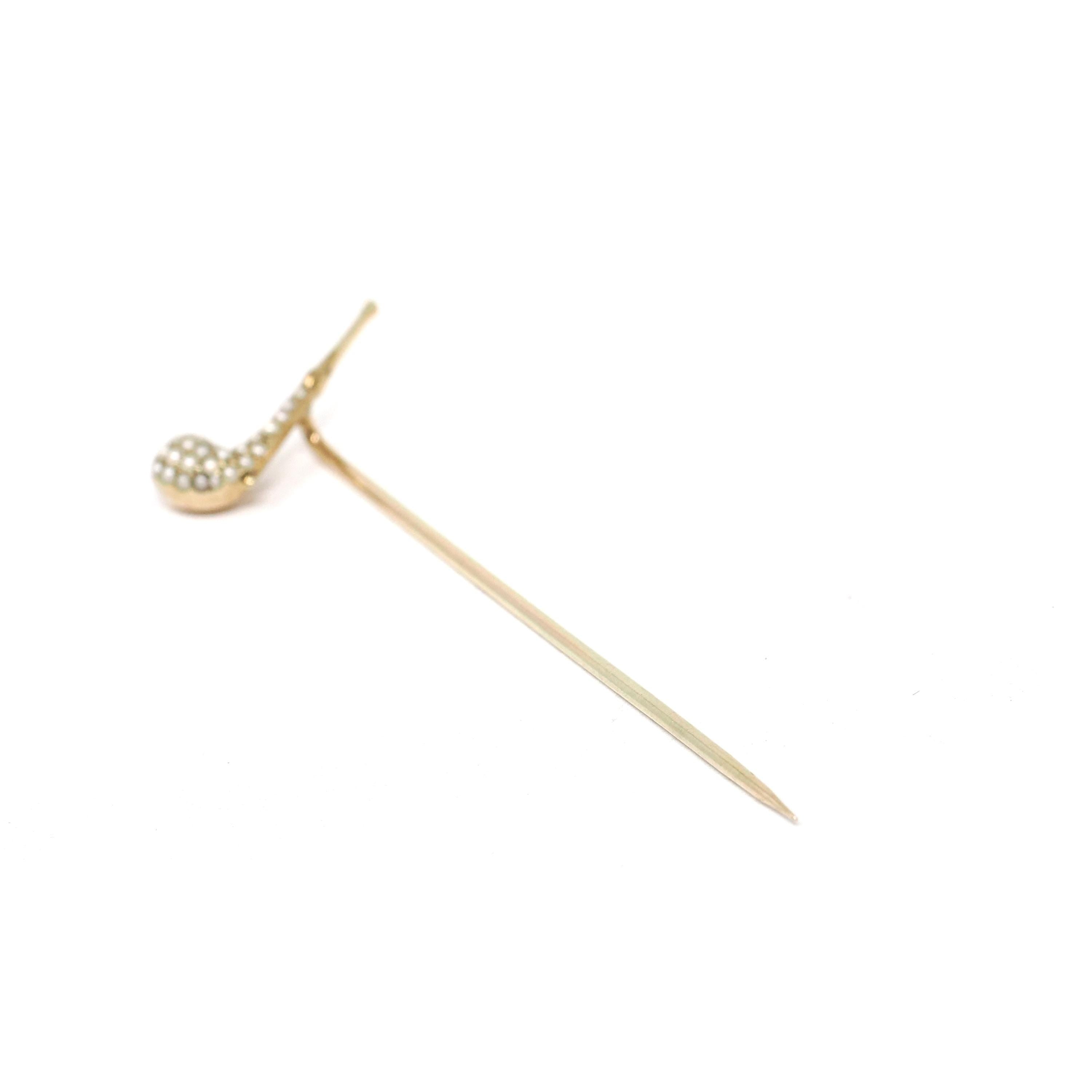 Antique Smoking Pipe Pin - Edwardian 14k Yellow Gold Red Enamel & Faux Pearls - Circa Early 1900s Era Mens Unisex Scarf Hat Tie Fine Jewelry