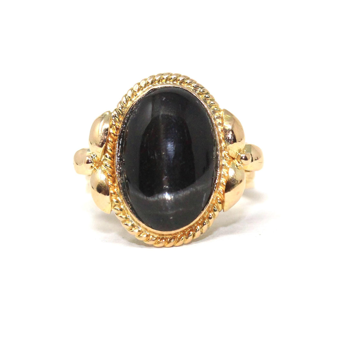 Vintage Star Diopside Ring - Retro 14k Yellow Gold Natural Four Rayed Gemstone - Circa 1960s Era Size 2 1/4 Solitaire Pinky Fine Jewelry