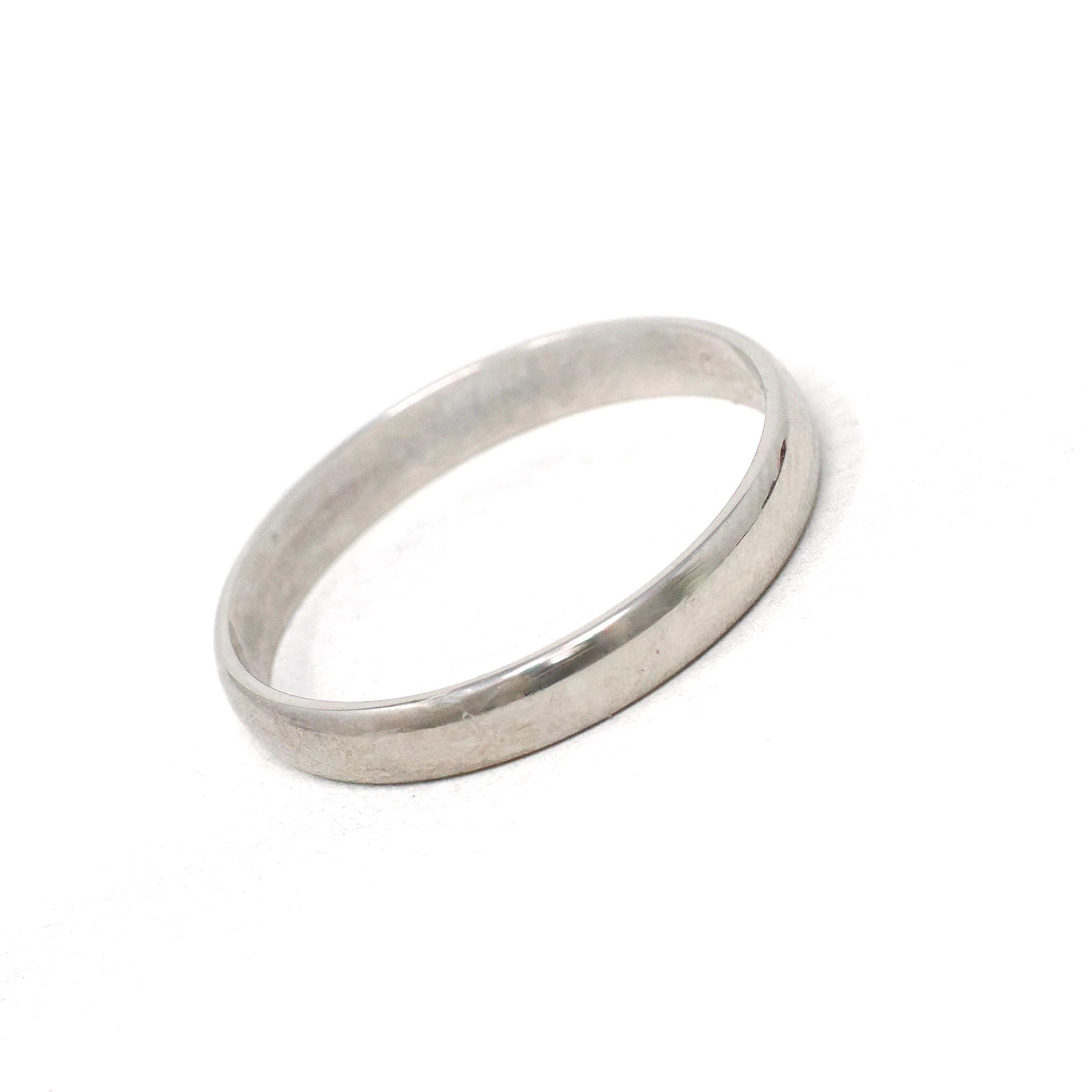 Mid Century Wedding Band - Vintage 14k White Gold Unadorned Ring - Circa 1950s Size 8 3/4 Stacking Statement Tessler & Weiss Fine Jewelry