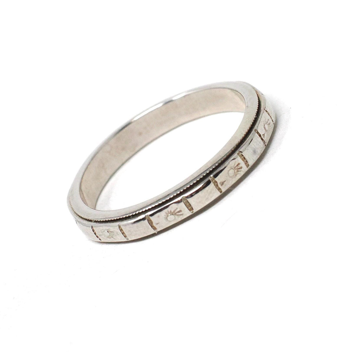 Art Deco Band - Vintage 14k White Gold Orange Blossom Engraved Design Ring - Circa 1930s Size 4 3/4 Wedding Bridal Fine Statement Jewelry