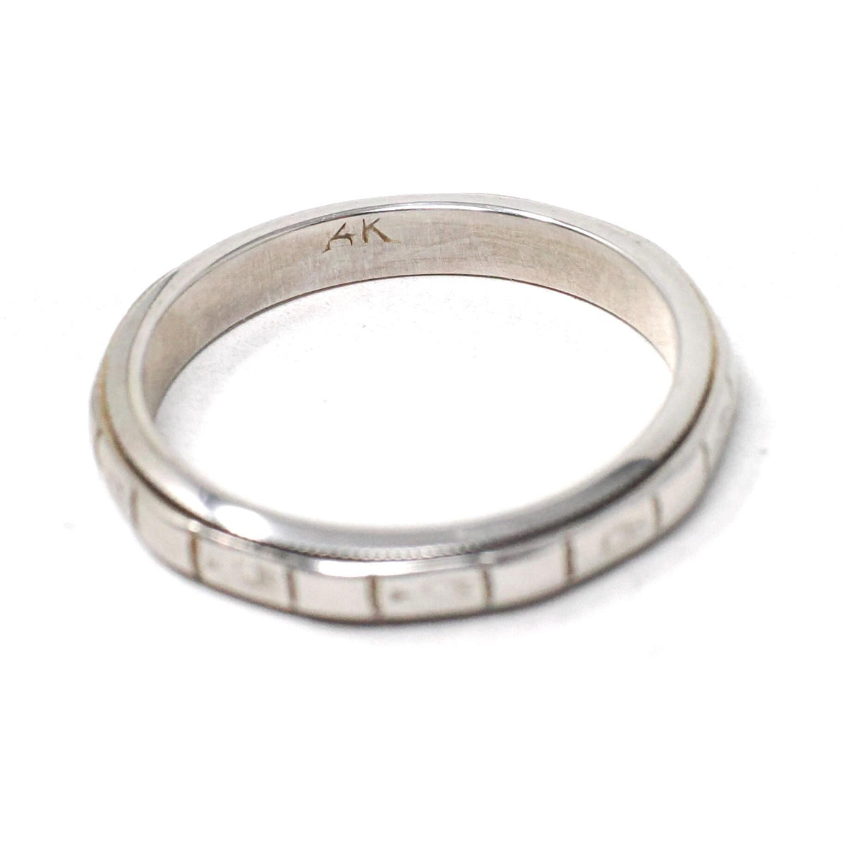 Art Deco Band - Vintage 14k White Gold Orange Blossom Engraved Design Ring - Circa 1930s Size 4 3/4 Wedding Bridal Fine Statement Jewelry