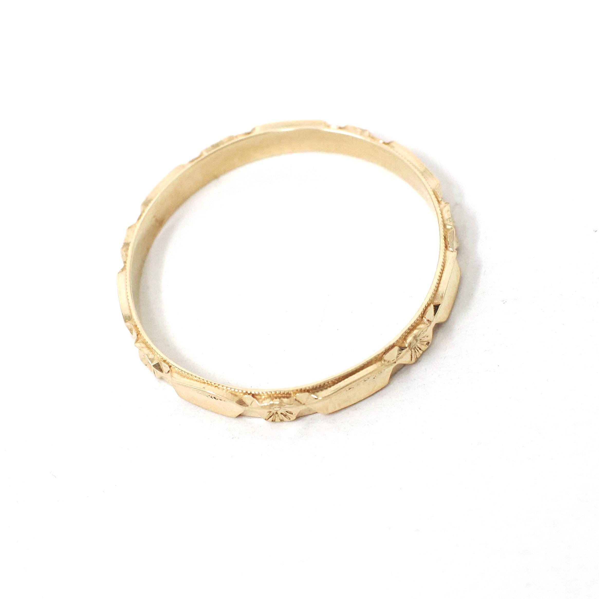 Eternity Flower Band - Estate 14k Yellow Gold Floral Stacking Wedding Ring - Modern Era Size 12 Nature Inspired Dainty Bridal Fine Jewelry