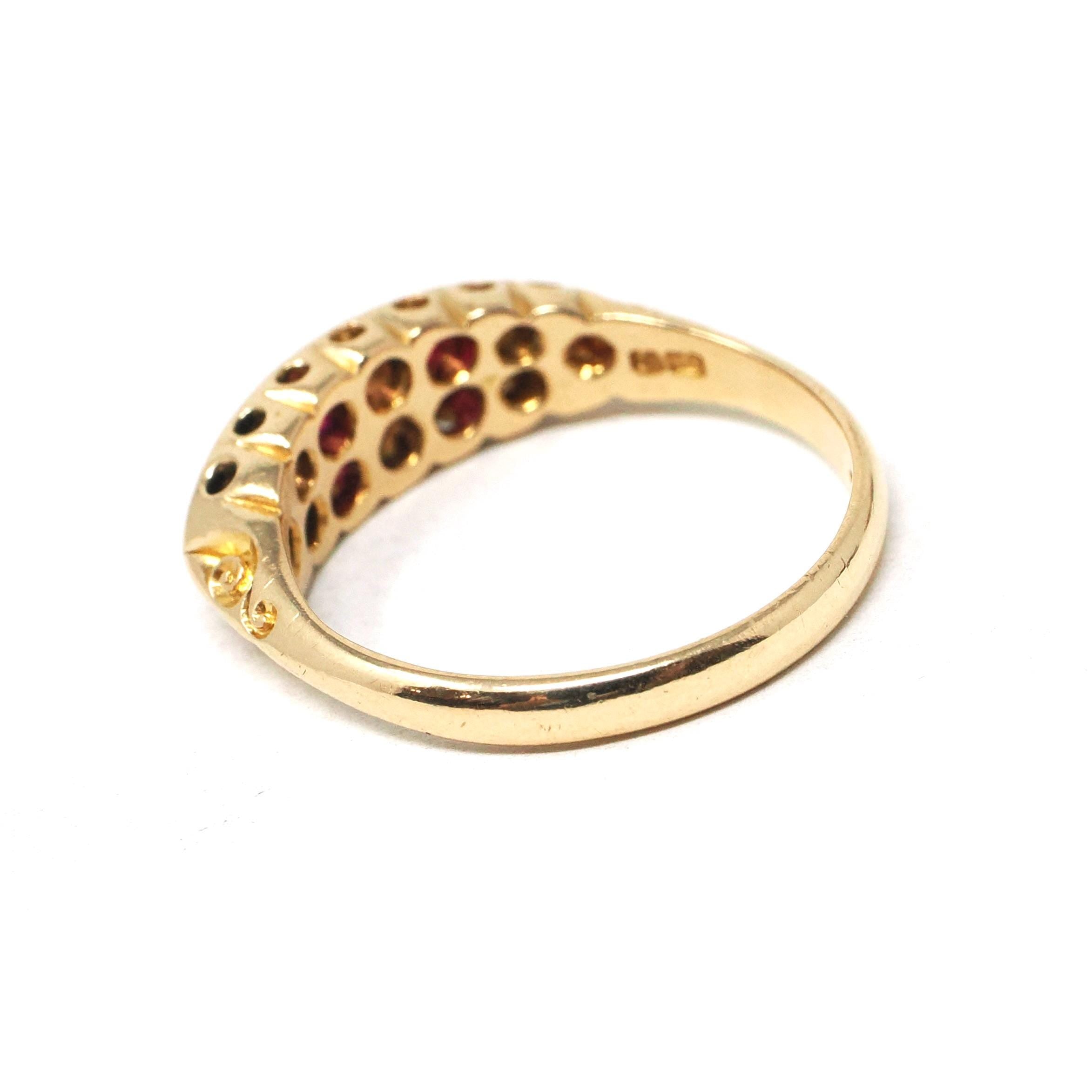 Antique Gemstone Ring - Edwardian 18k Yellow Gold Created Rubies & Diamond Band - Hallmarked 1910 Size 6 1/2 Fine English Statement Jewelry