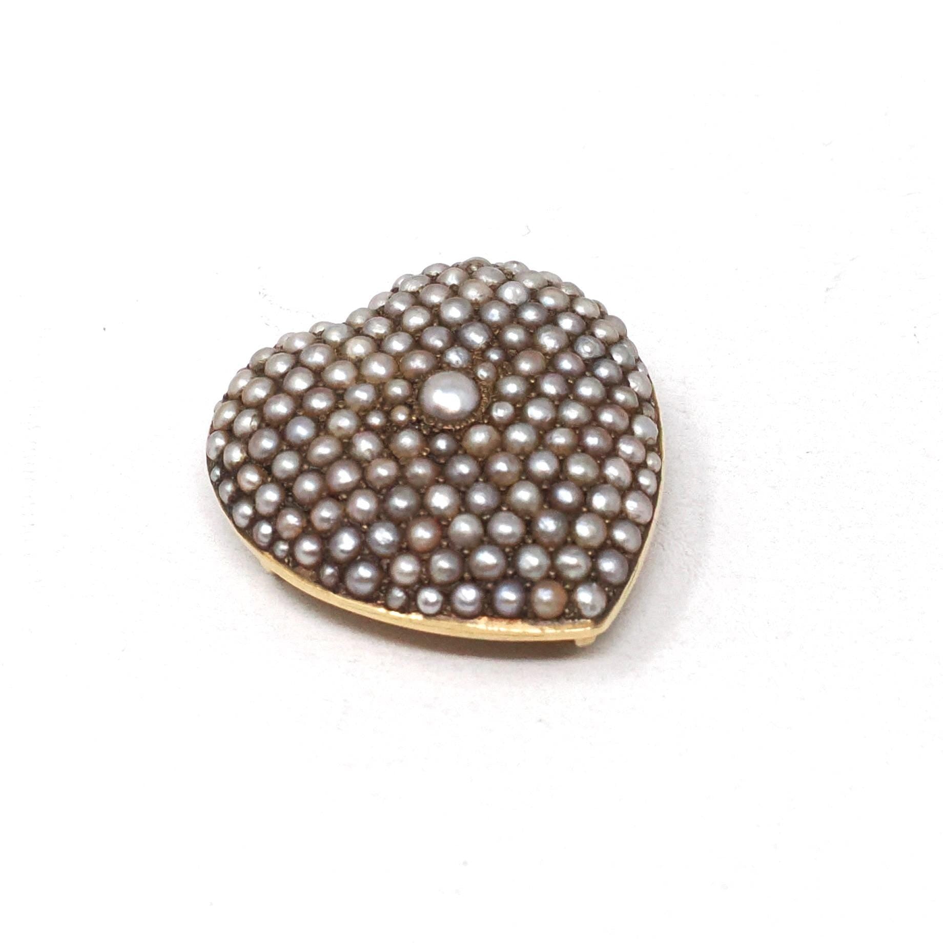 Edwardian Heart Brooch - Antique 14k Rosy Yellow Gold Seed Pearl Pin & Pendant - Circa 1900s Era Sentimental Love Statement Fine Jewelry