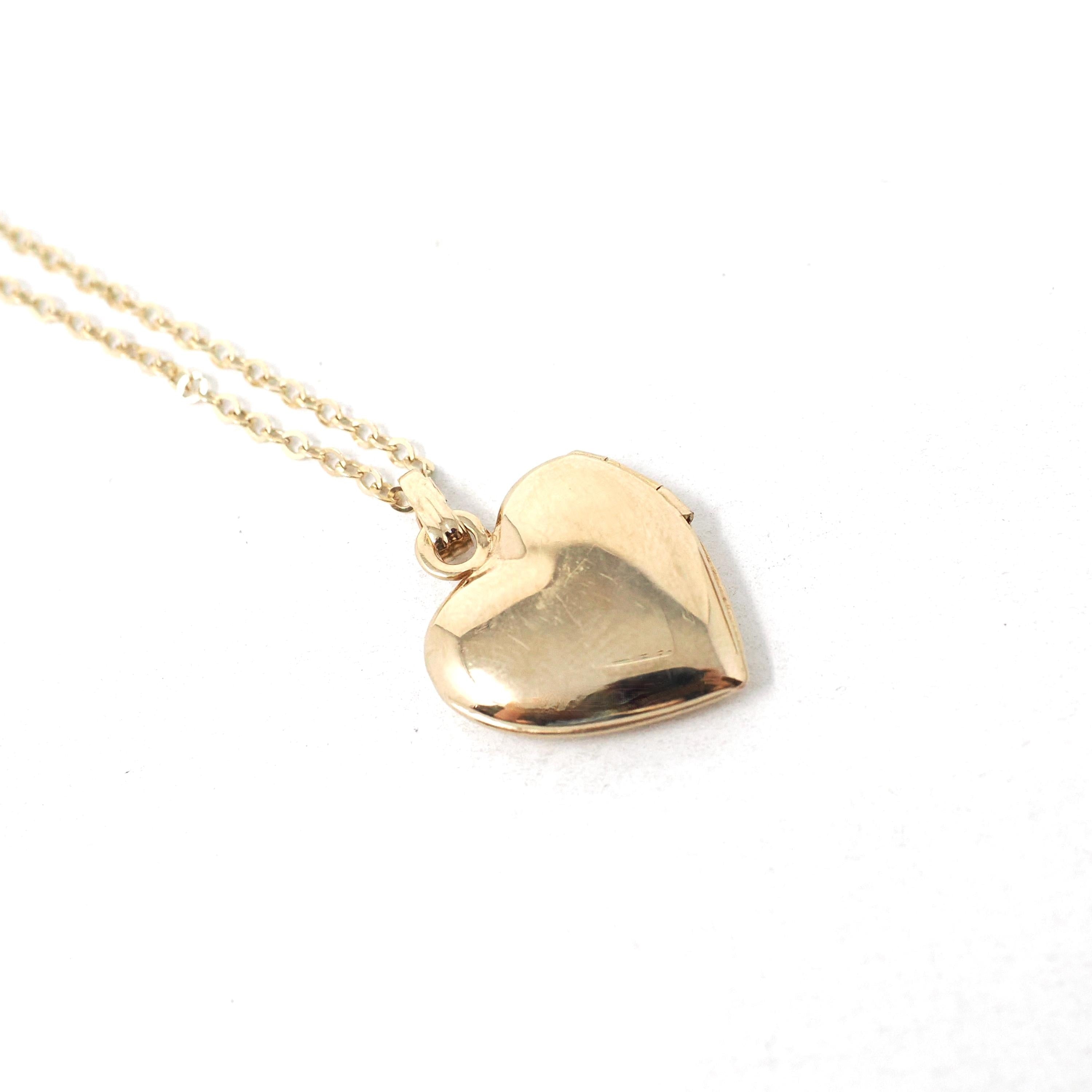 Vintage Heart Locket - Modern 14k Yellow Gold Dainty Petite Pendant Necklace Charm - Estate 1990s Era Love Photograph Keepsake Fine Jewelry